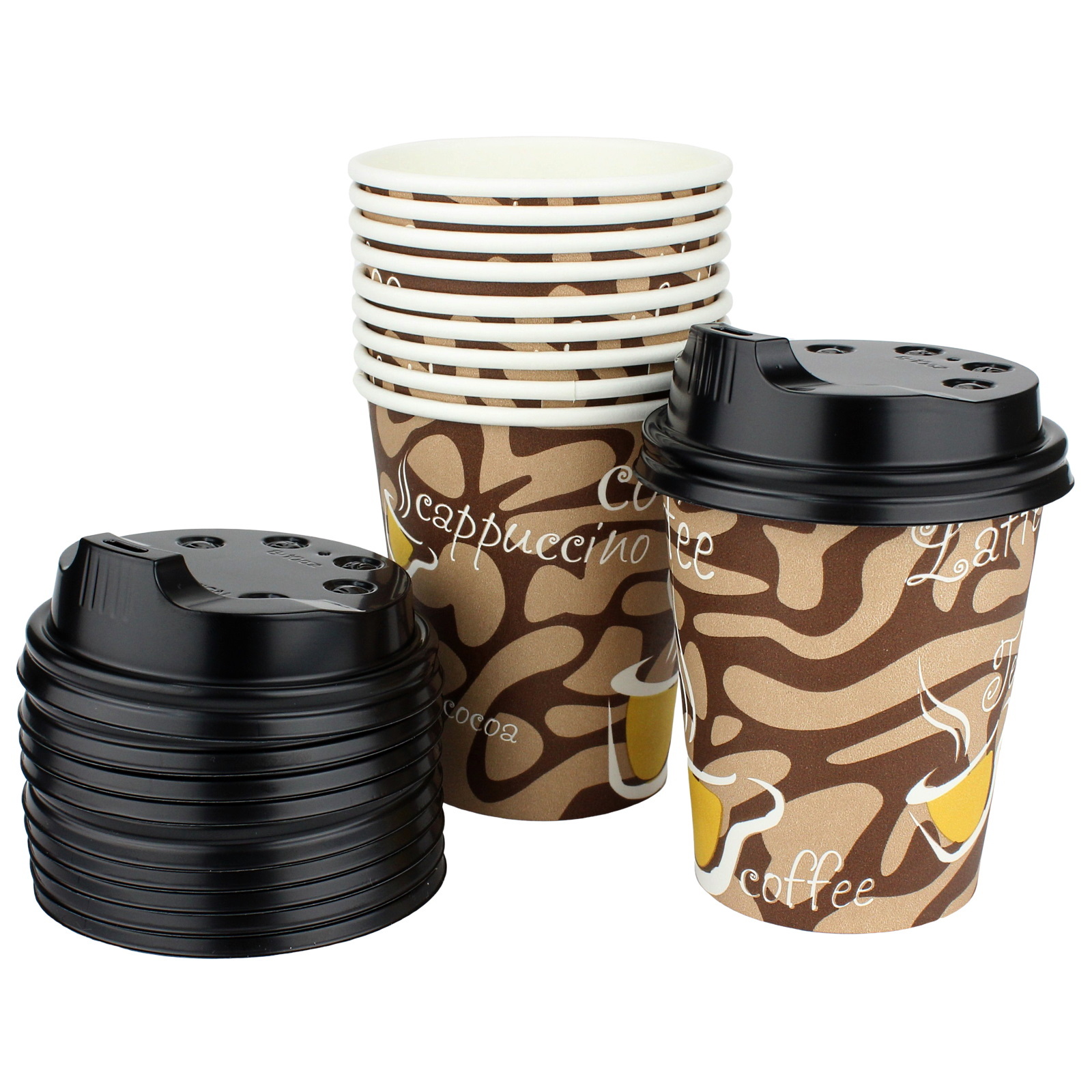 Paper Coffee Cups 250ml with Lids (Pack of 10)
