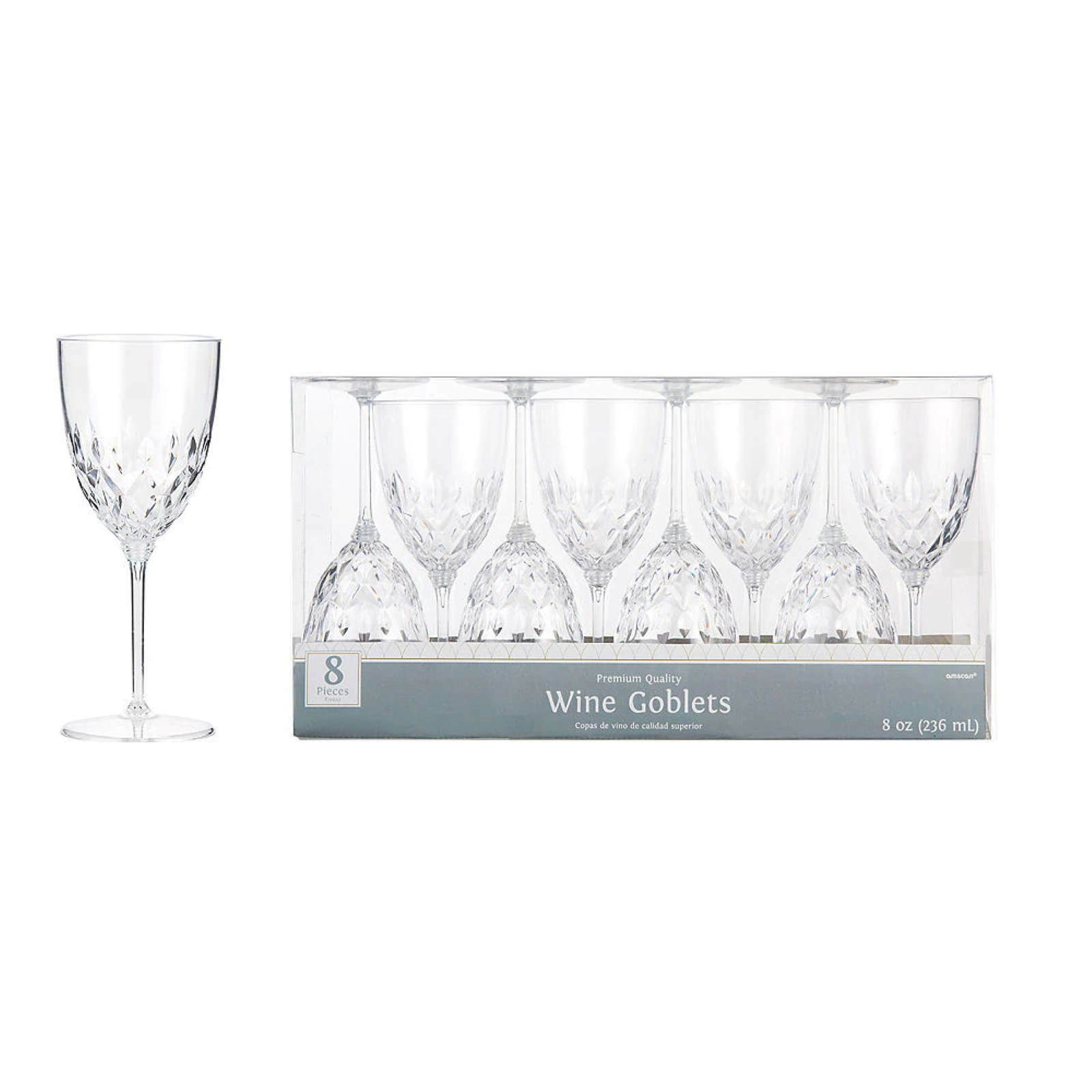Clear Crystal Look Plastic Wine Glasses  (Pack of 8)
