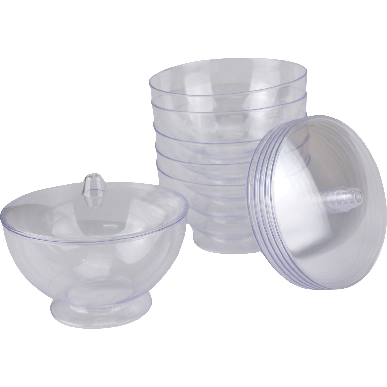 Small Plastic Pedestal Dessert Bowls With Lids 250ml (Pack of 6)