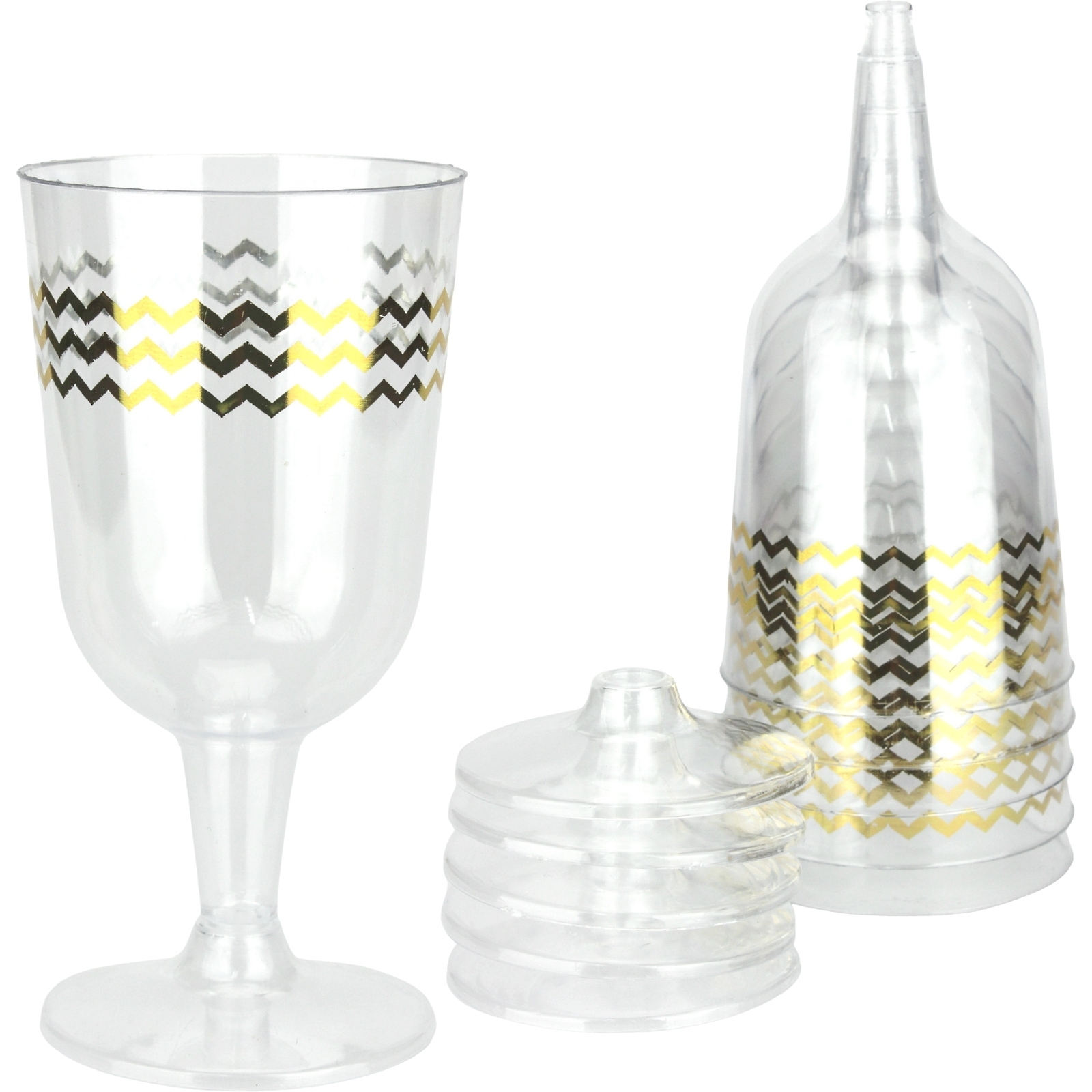 Gold Chevron Trim Plastic Wine Glasses (Pack of 6)