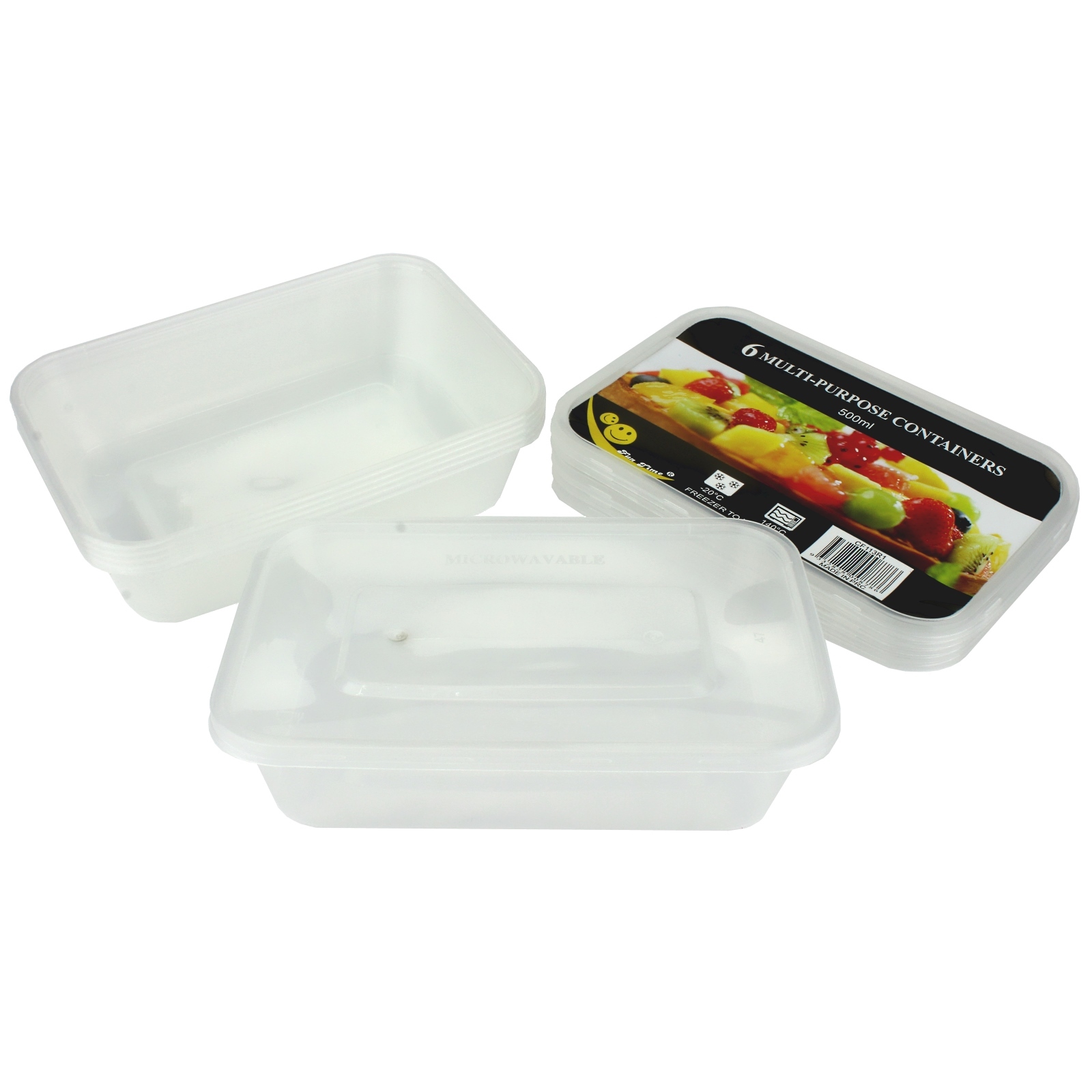 Plastic Food Containers With Lids 500ml (Pack of 6)
