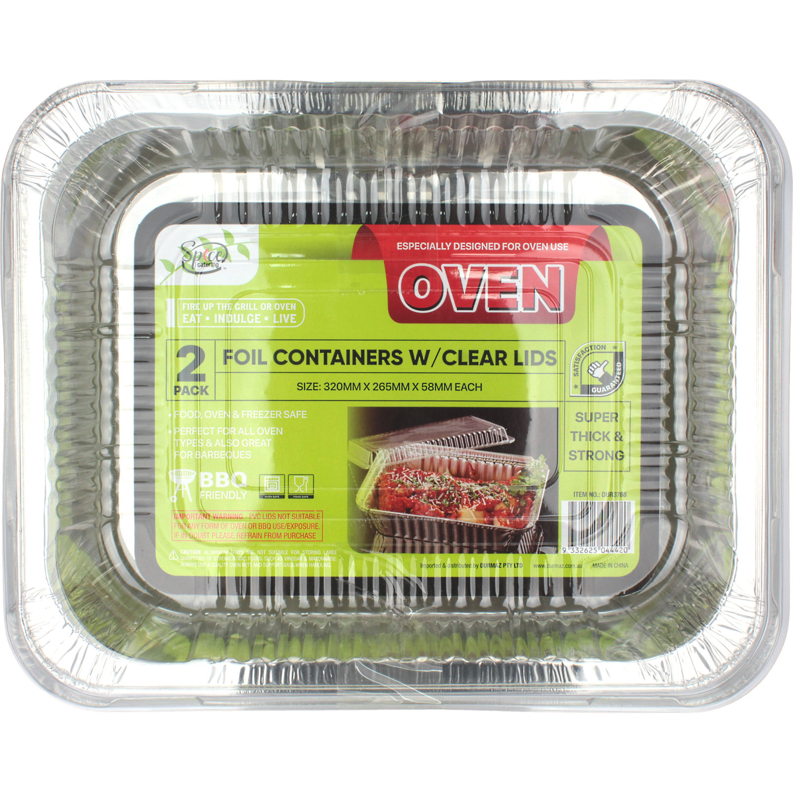 Foil Roasting Trays With PVC Lids 32cm x 26.5cm x 5.8cm (Pack of 2)