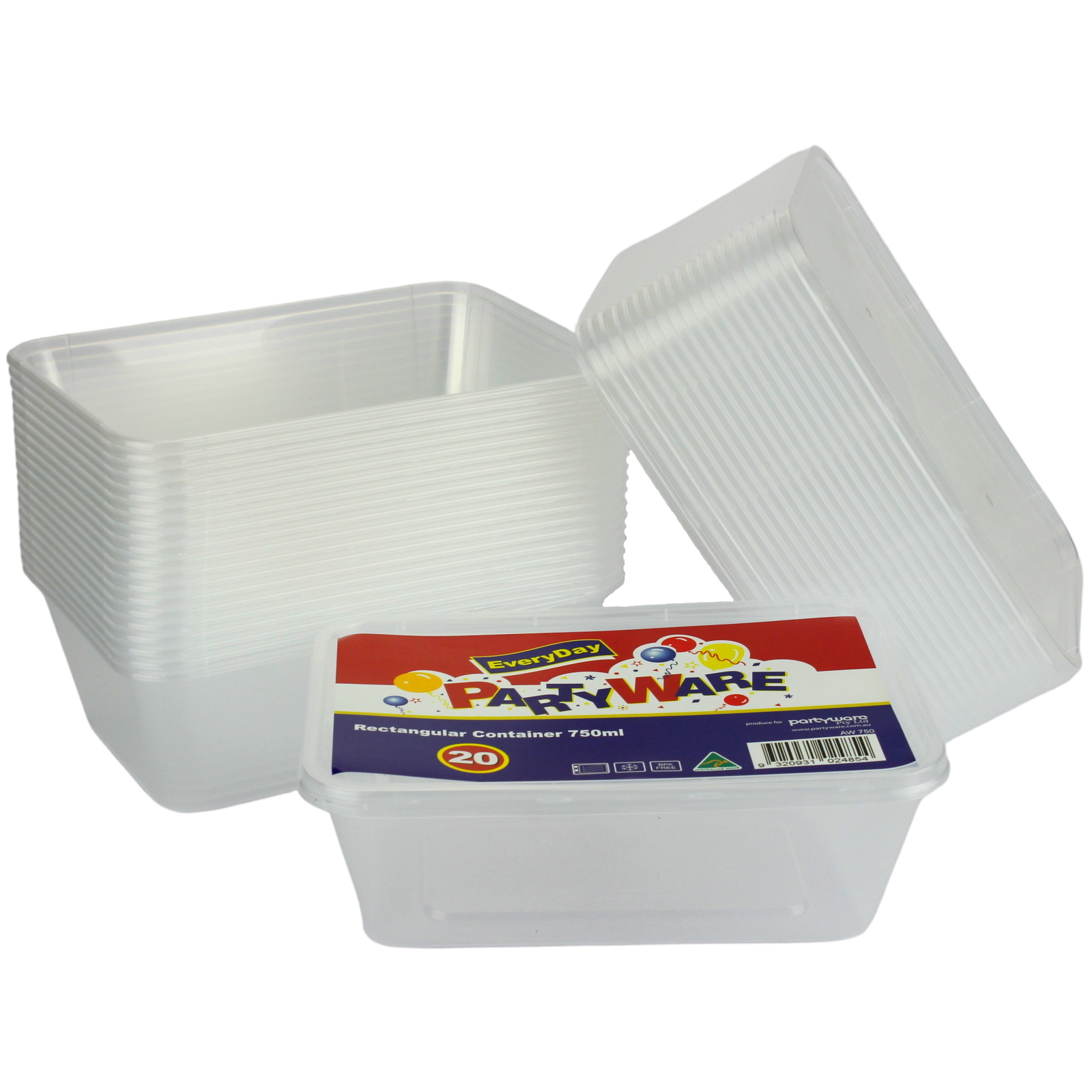 Plastic Takeaway Containers With Lids 750ml (Pack of 20)
