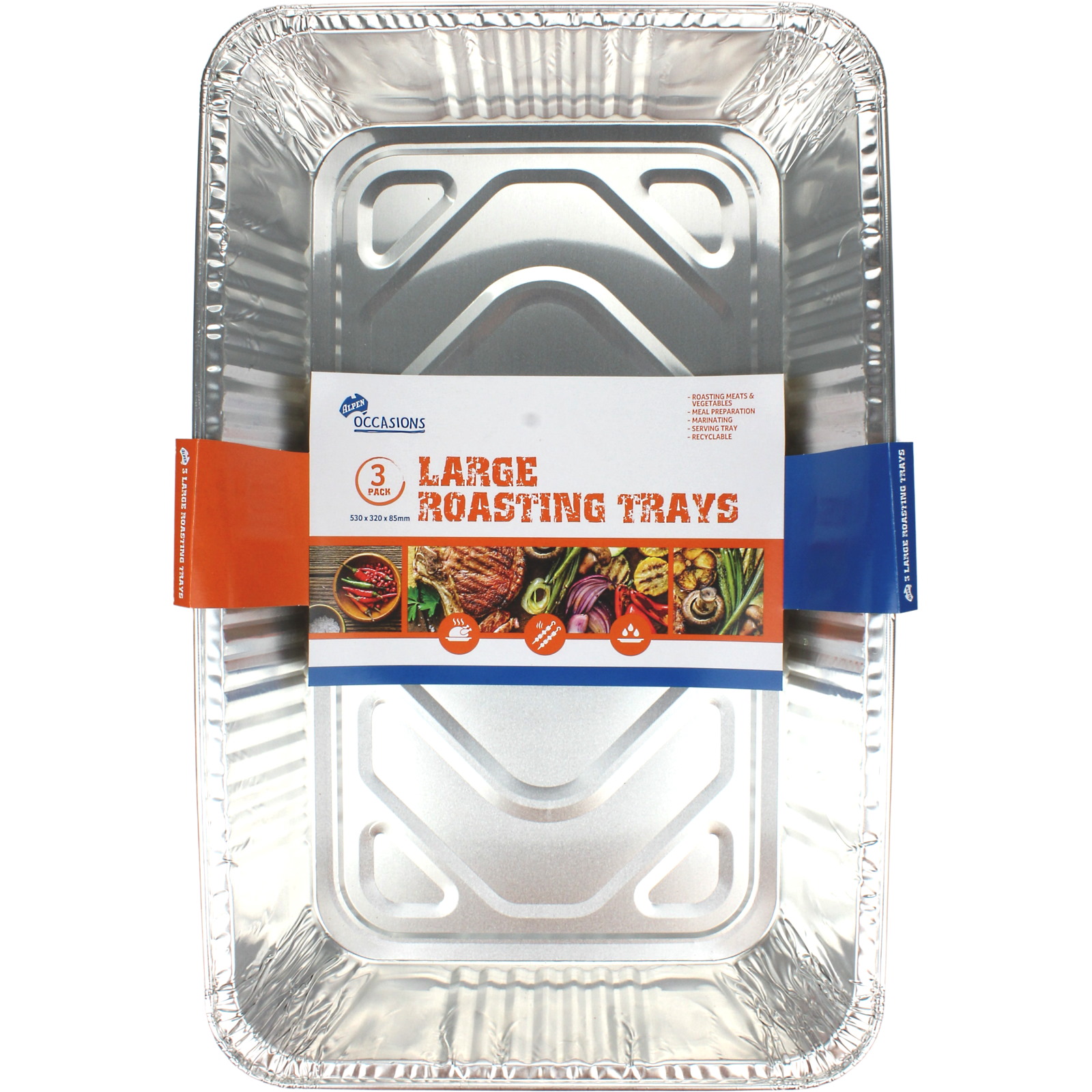 Large Foil Roasting Trays 53cm x 32cm x 8.5cm (Pack of 3)