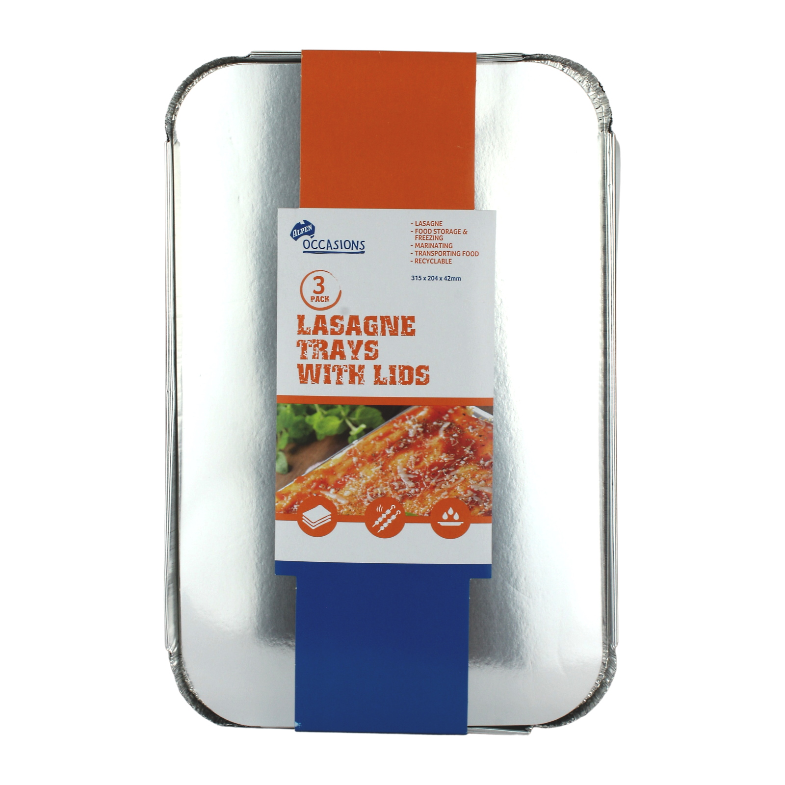 Foil Lasagne Trays With Lids 31.5cm x 20.4cm x 4.2cm (Pack of 3)