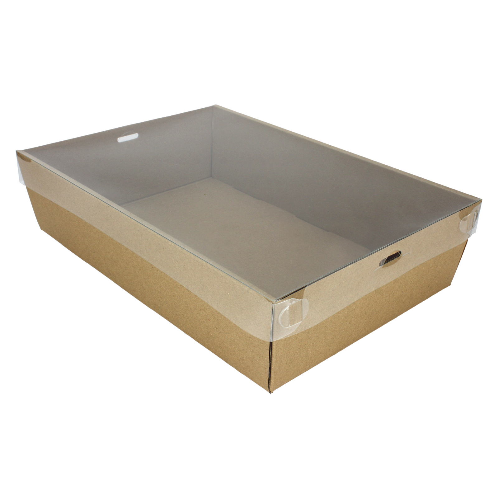 Kraft Grazing Box with Clear Plastic Lid 30.5cm x 20.5cm x 8cm
