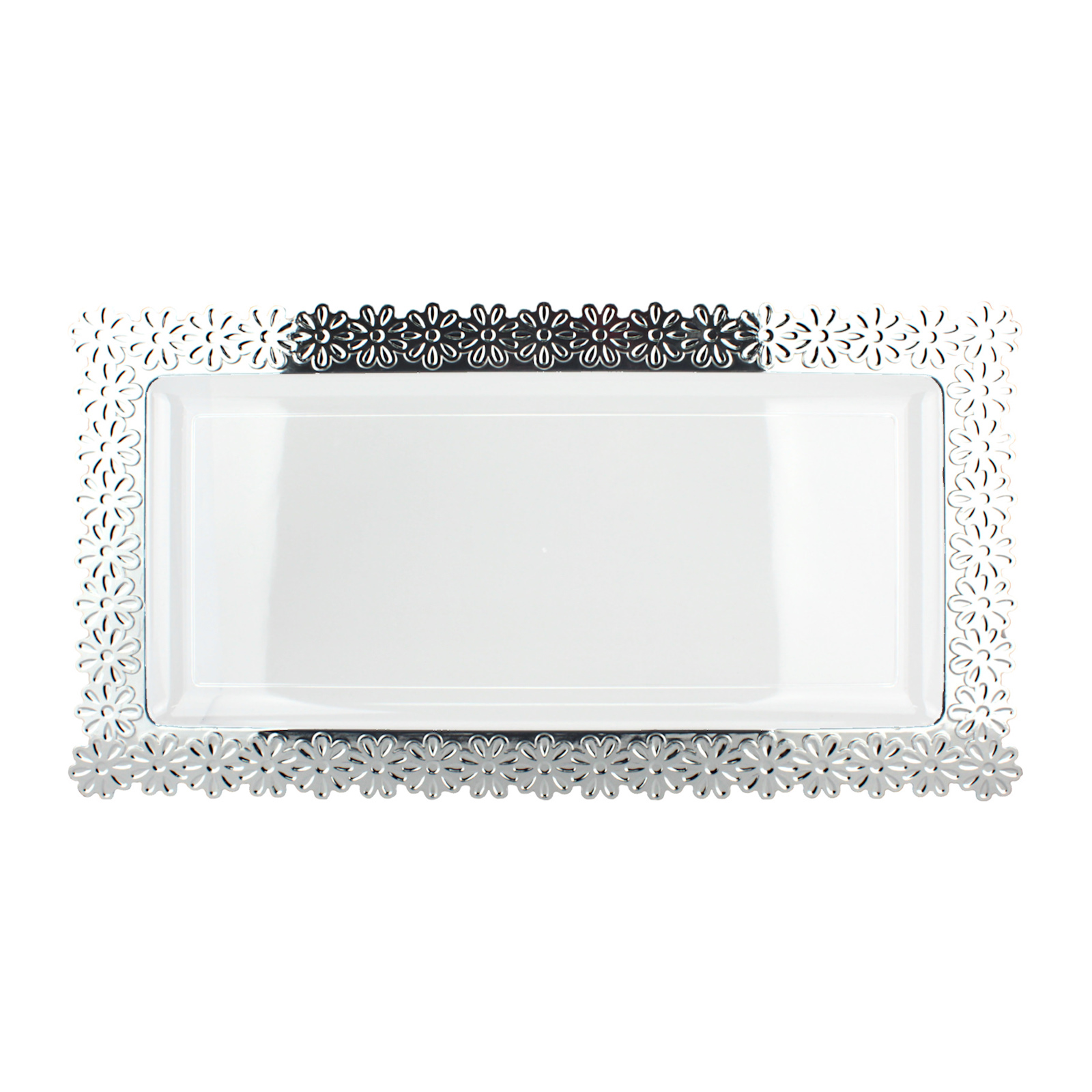 Clear Serving Platters With Silver Floral Edge 36cm (Pack of 2)