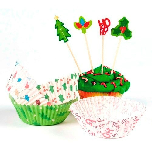 Christmas Baking Cups & Cupcake Picks (Pack of 100)