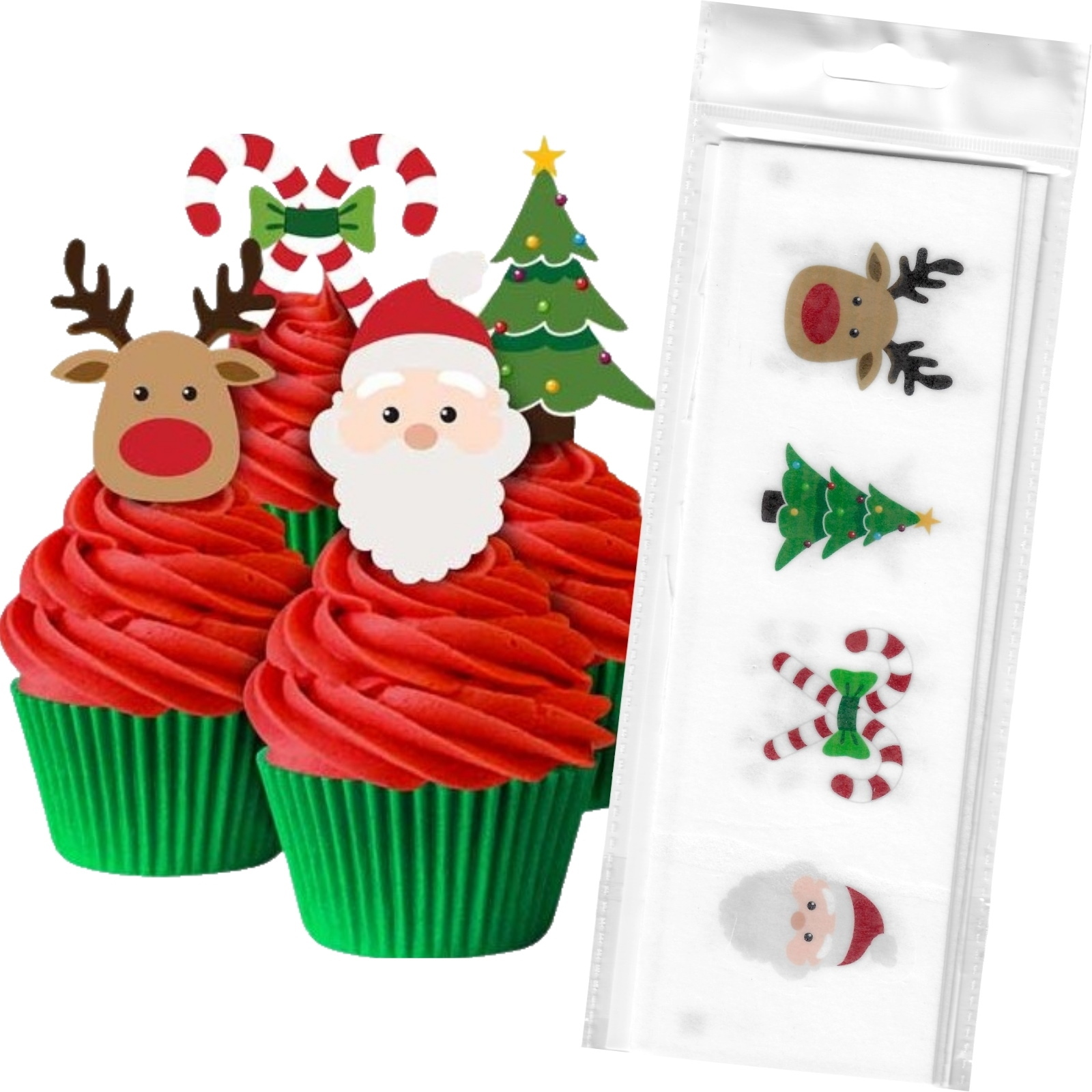Christmas Edible Wafer Cupcake Toppers (Pack of 16)