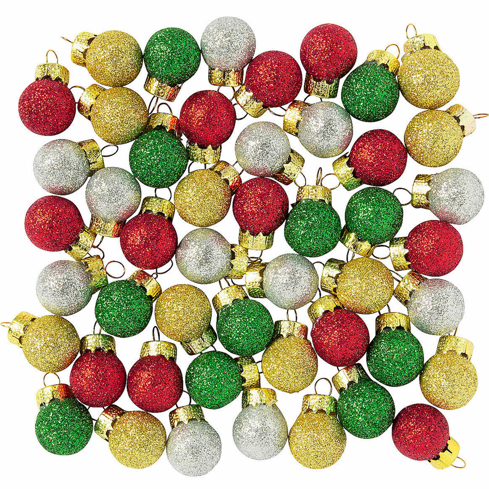 Assorted Mini Christmas Glitter Baubles (Pack of 48)