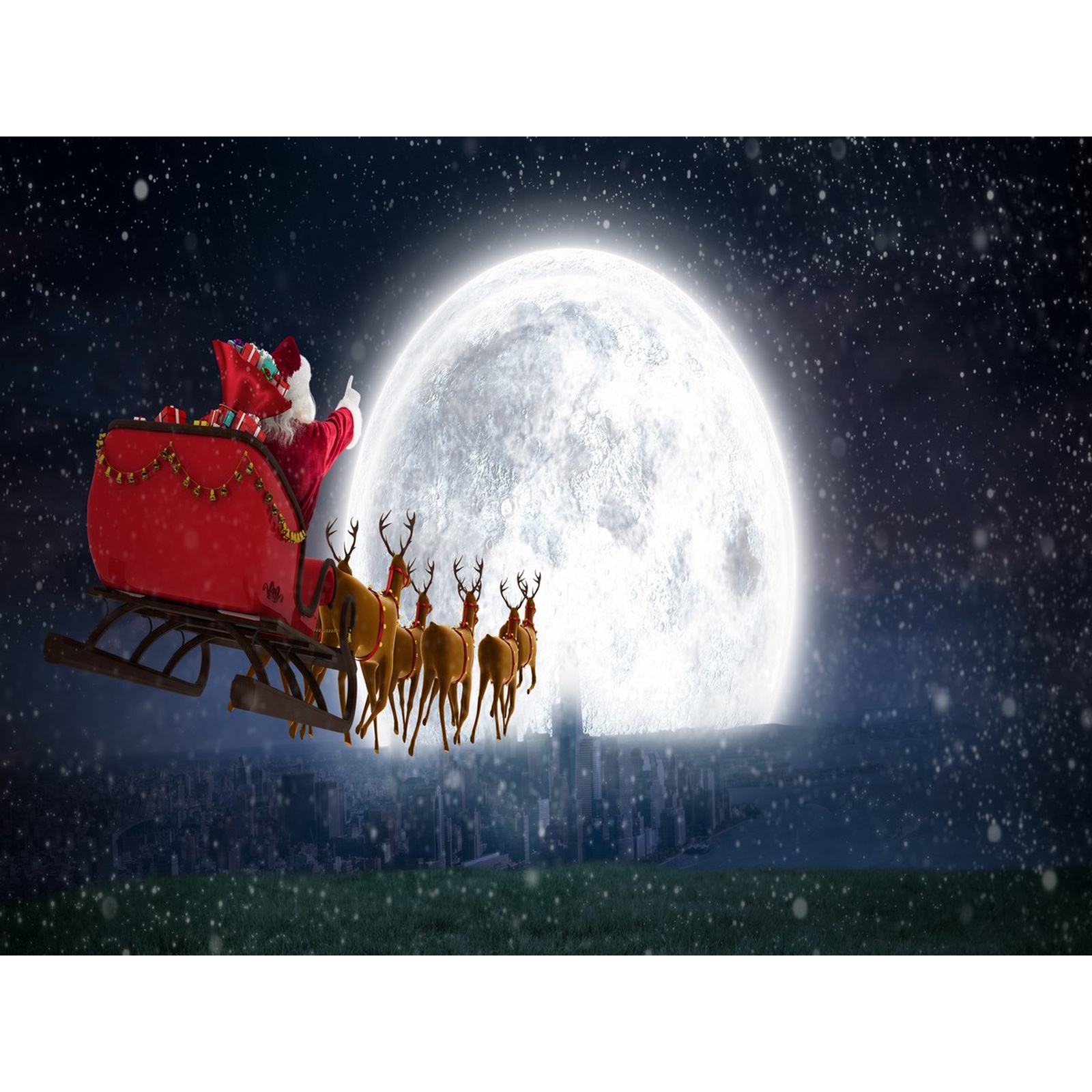  Christmas Night Santa Sleigh Fabric Backdrop 
