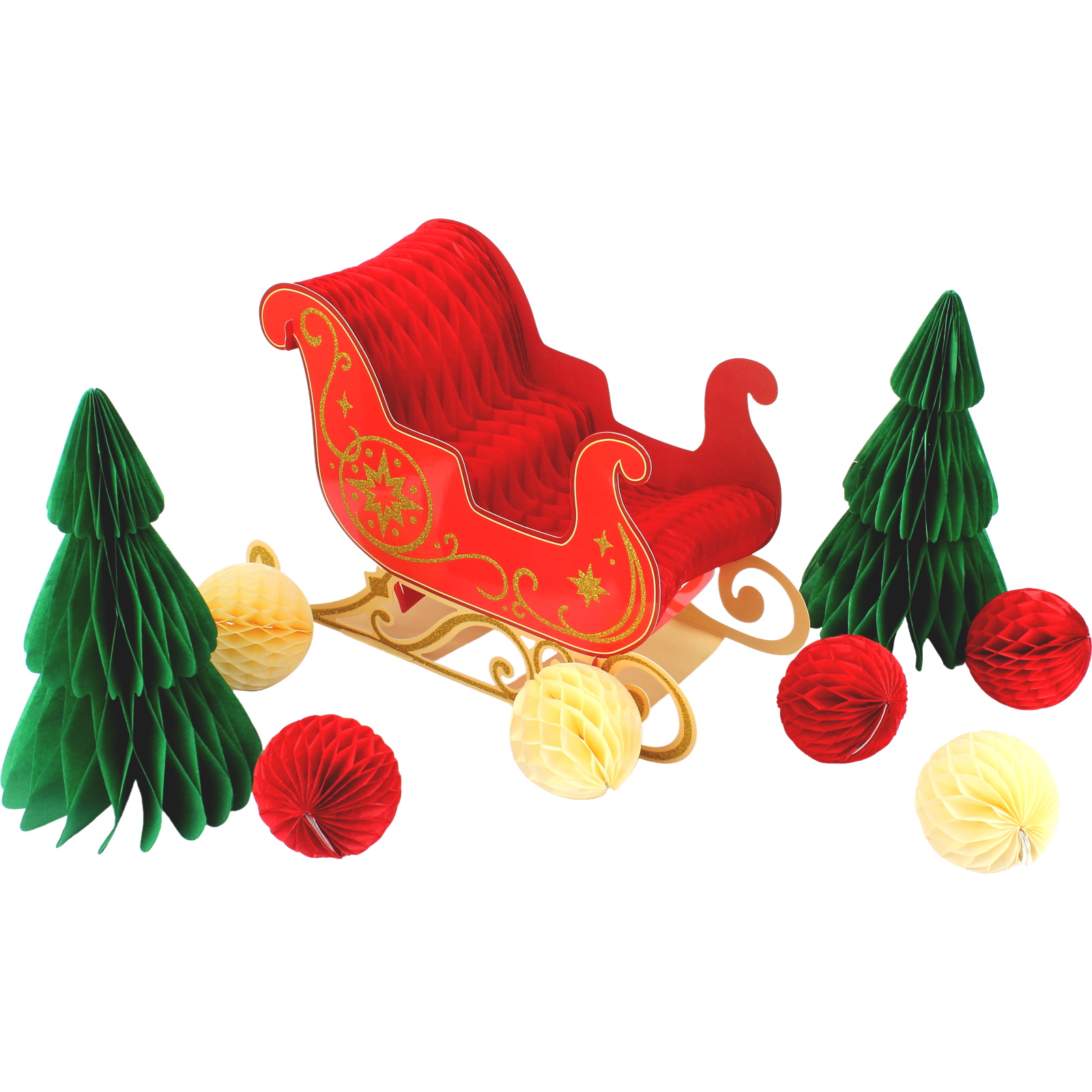 Christmas Sleigh Honeycomb Centrepieces (Set of 9)