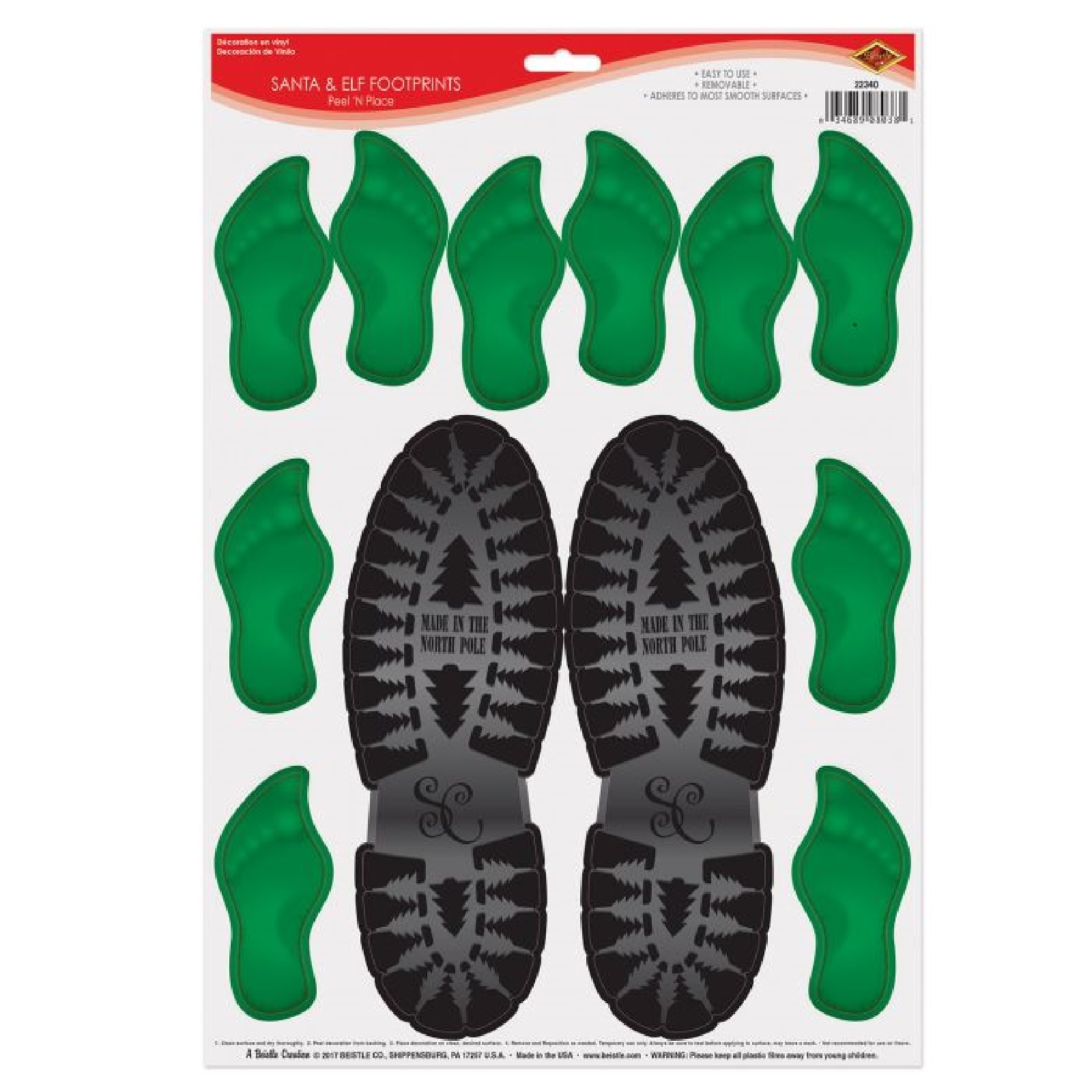 Insta Theme Santa And Elf Footprints Peel and Place (12 Pieces)