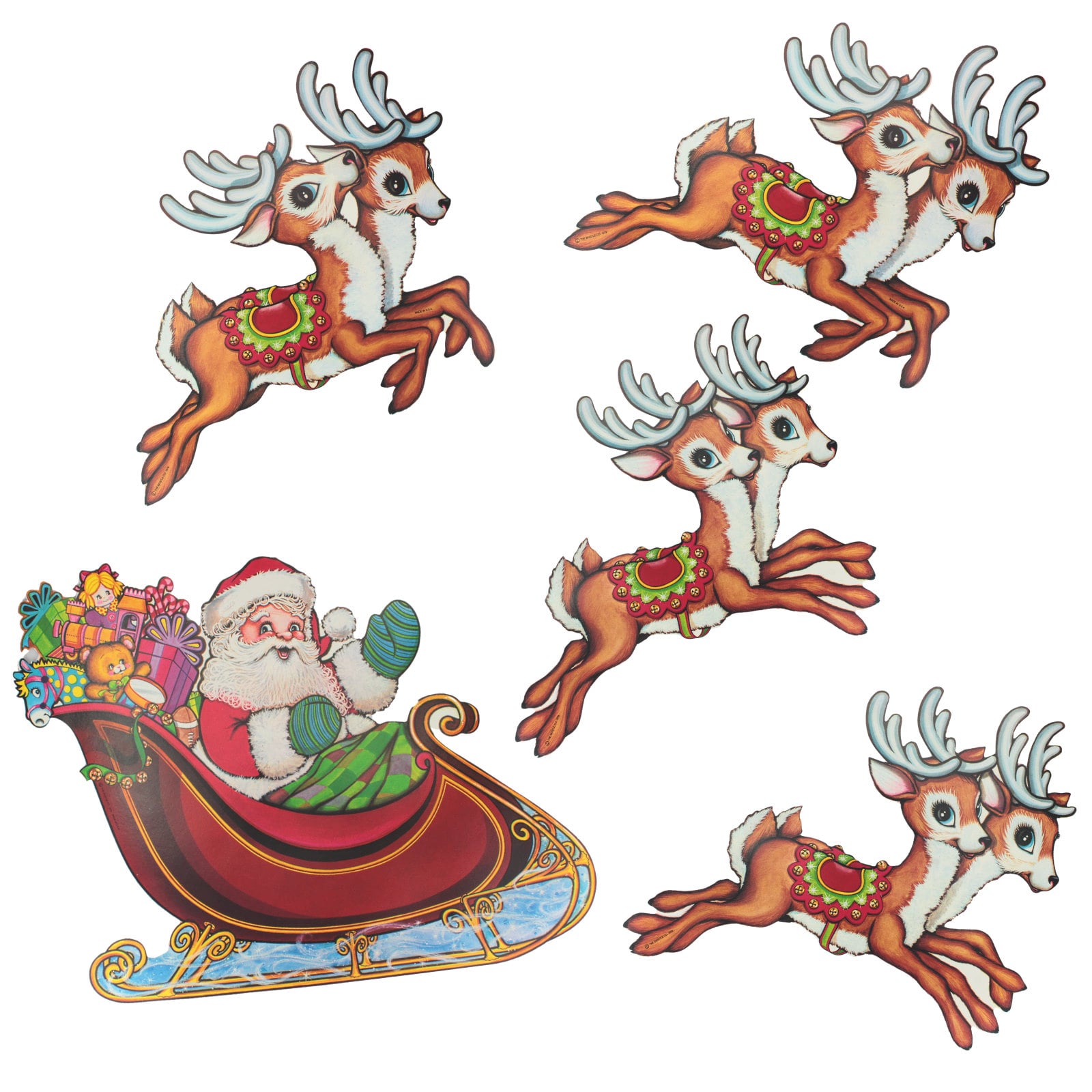 Christmas Santa Sleigh and Reindeer Cutout Wall Decorations (5 pieces)