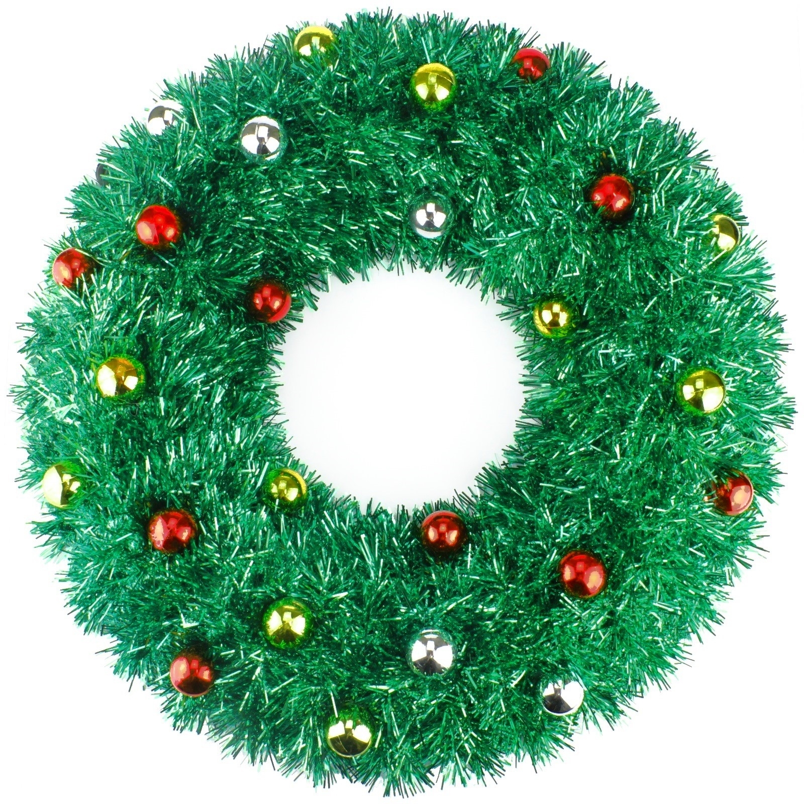 Green Tinsel and Bauble Christmas Wreath