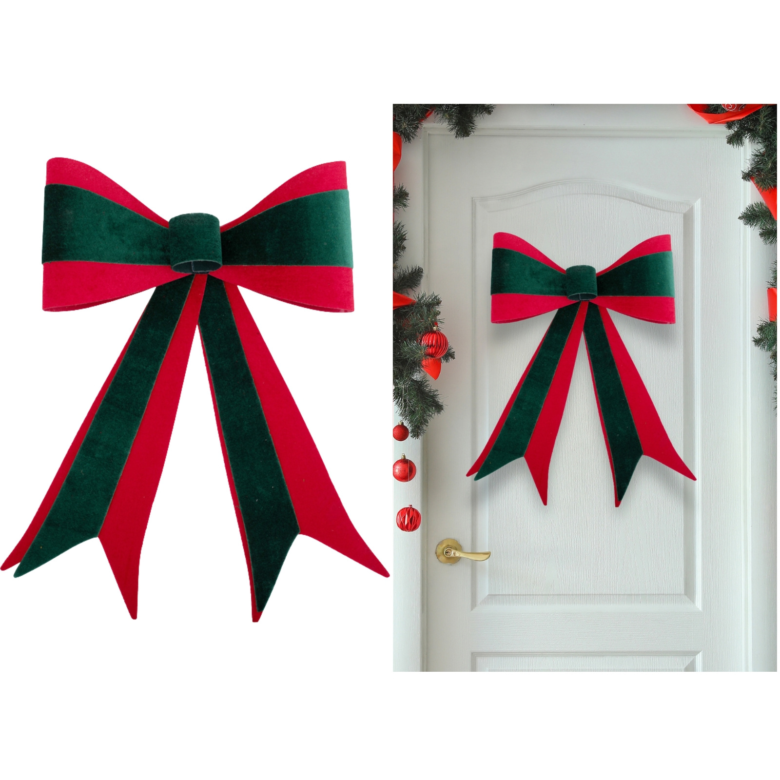 Red and Green Festive Bow Decoration 36cm