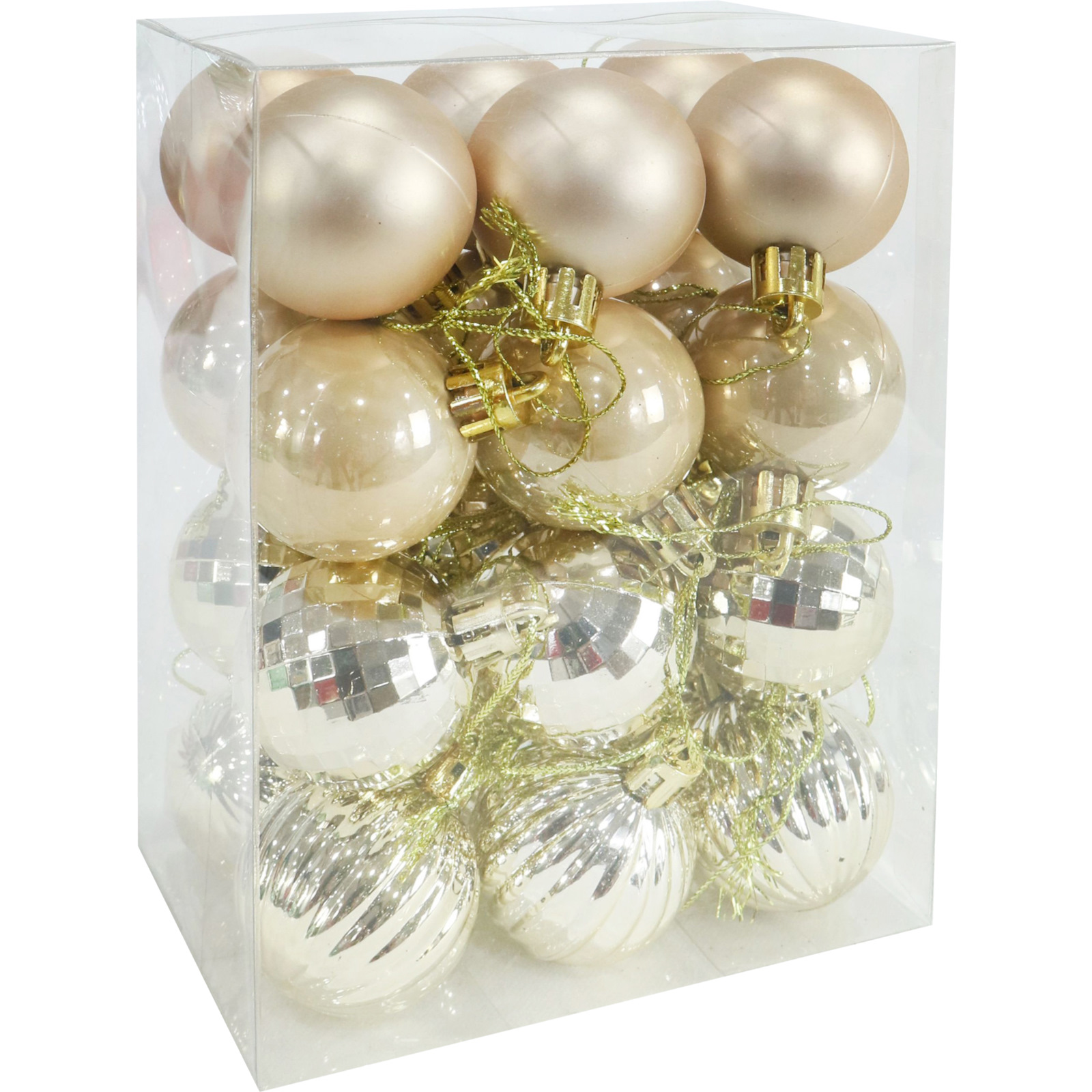 Assorted Champagne Gold Christmas Baubles (Pack of 24)  