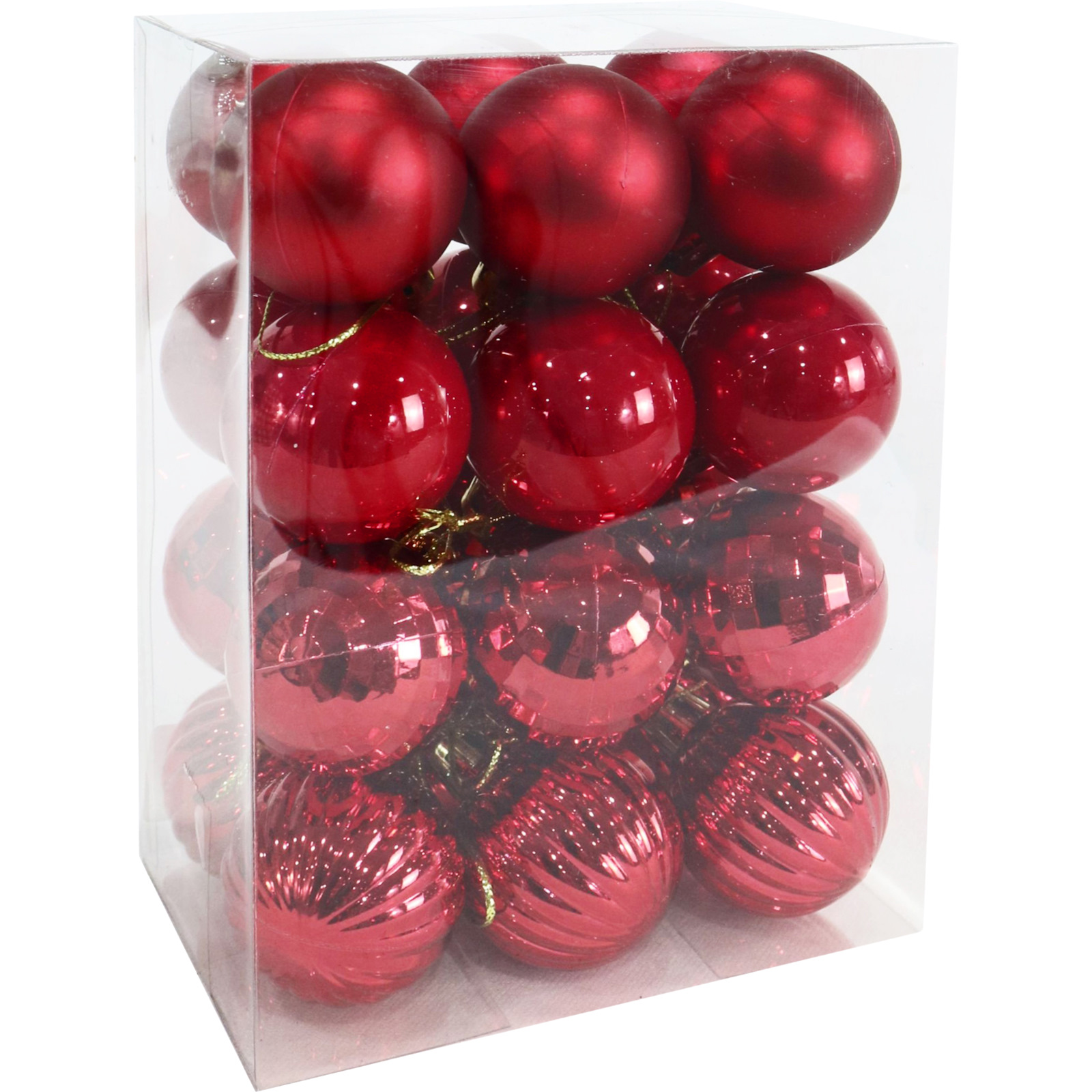 Assorted Red Christmas Baubles (Pack of 24)