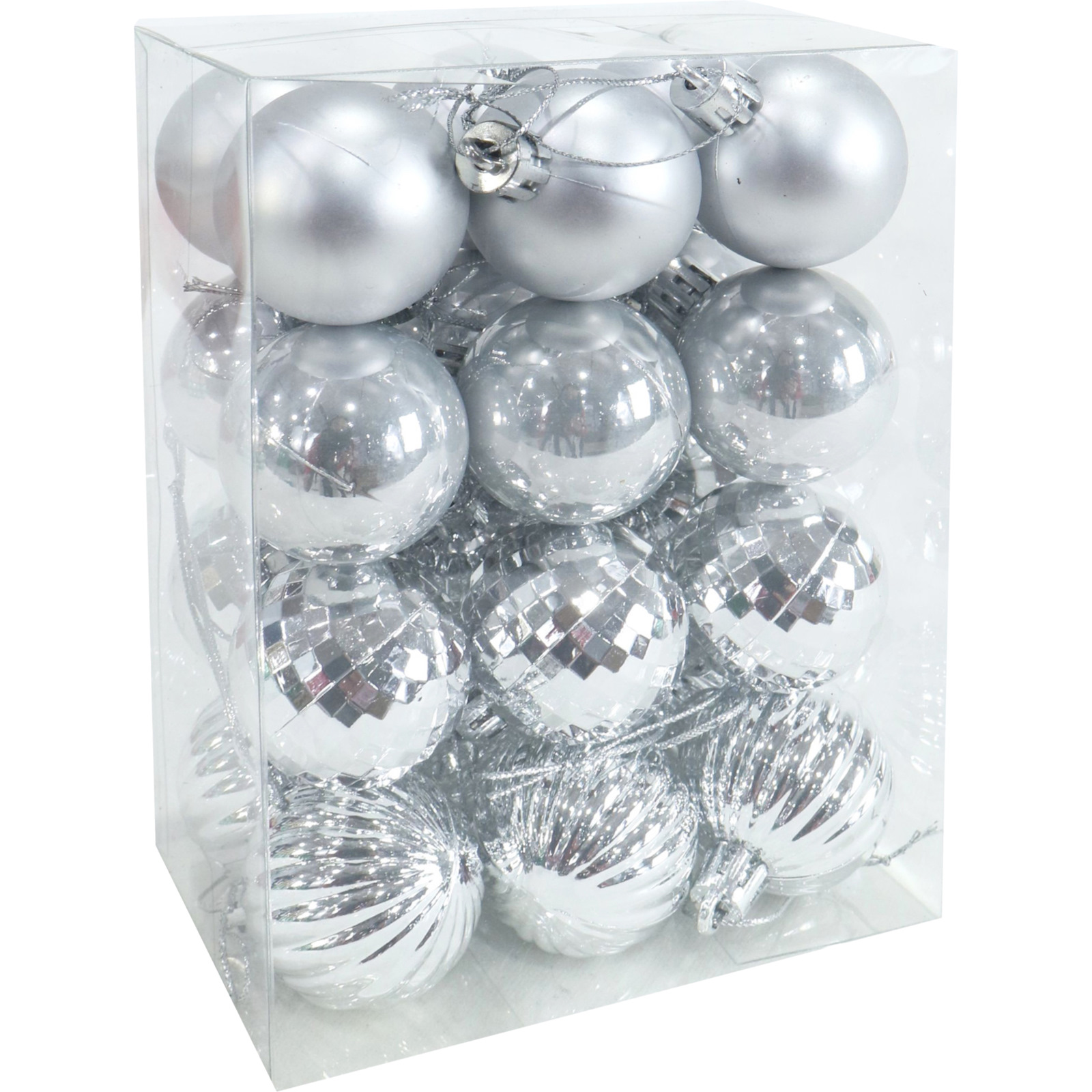 Assorted Silver Christmas Baubles (Pack of 24) 