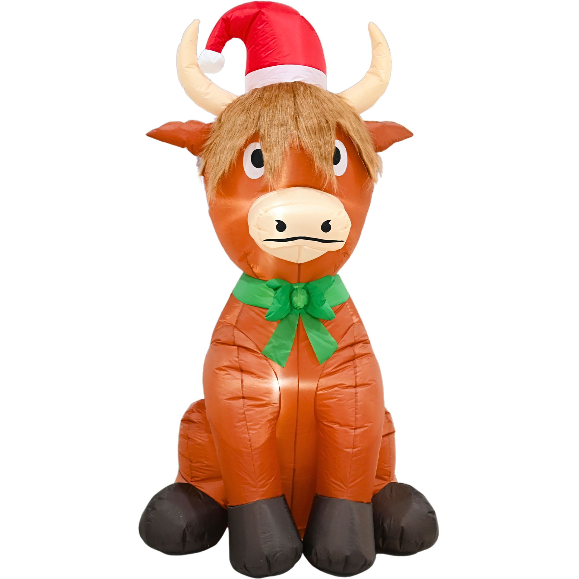 Inflatable Christmas Highland Cow with Santa Hat 180cm