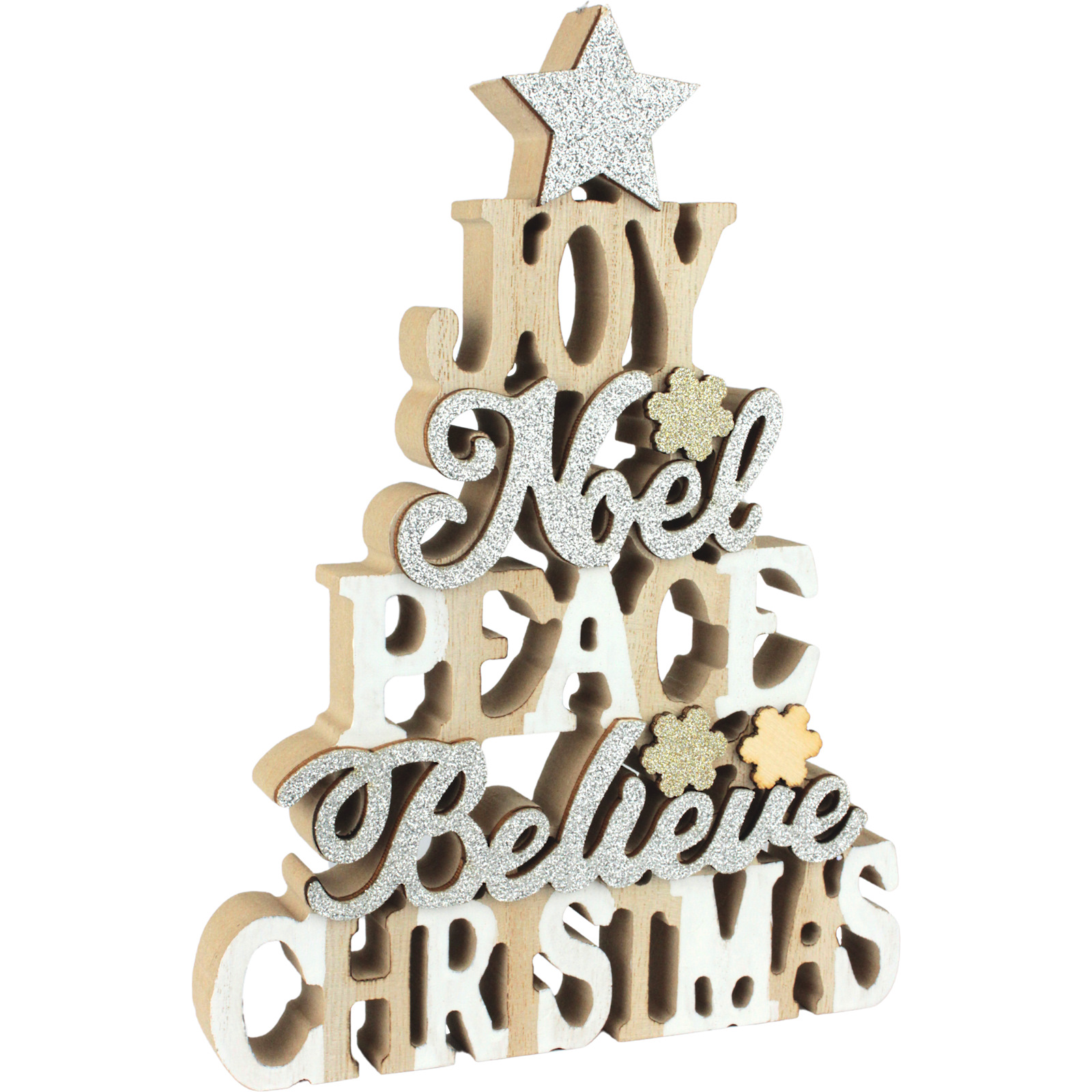 Wooden Christmas Table Top Sign Decoration 24cm