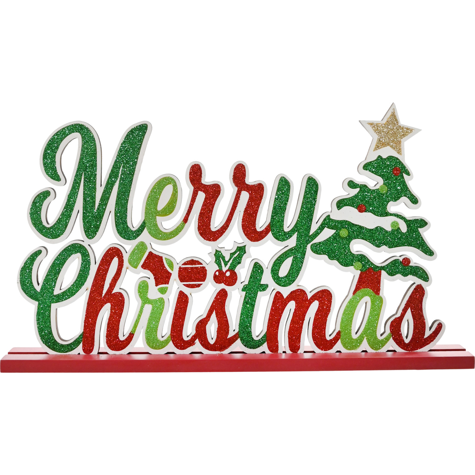 Wooden Merry Christmas Glitter Sign