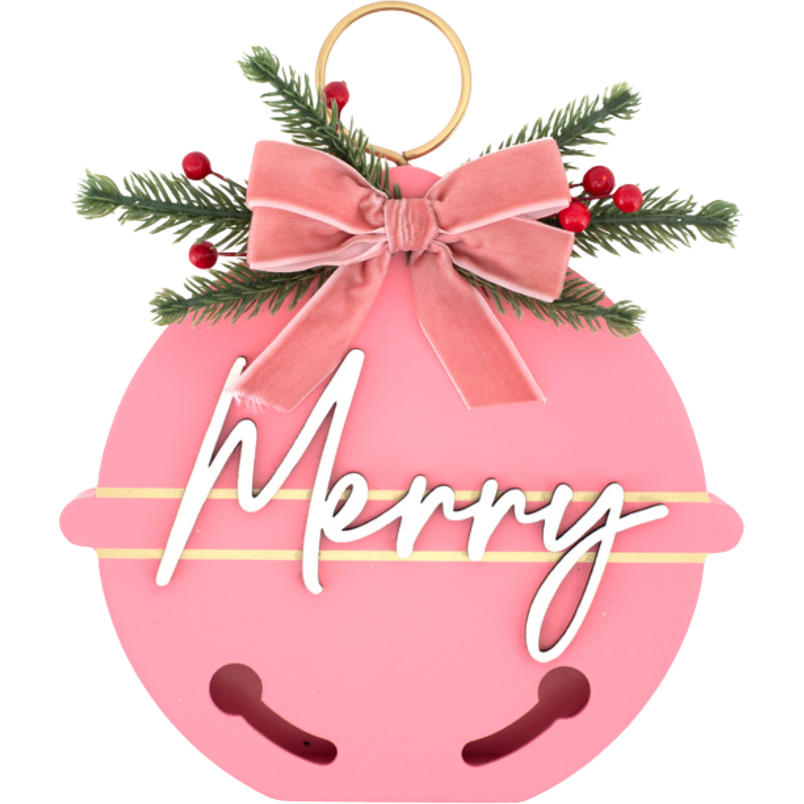 Wooden Pink Merry Christmas Bauble Sign 