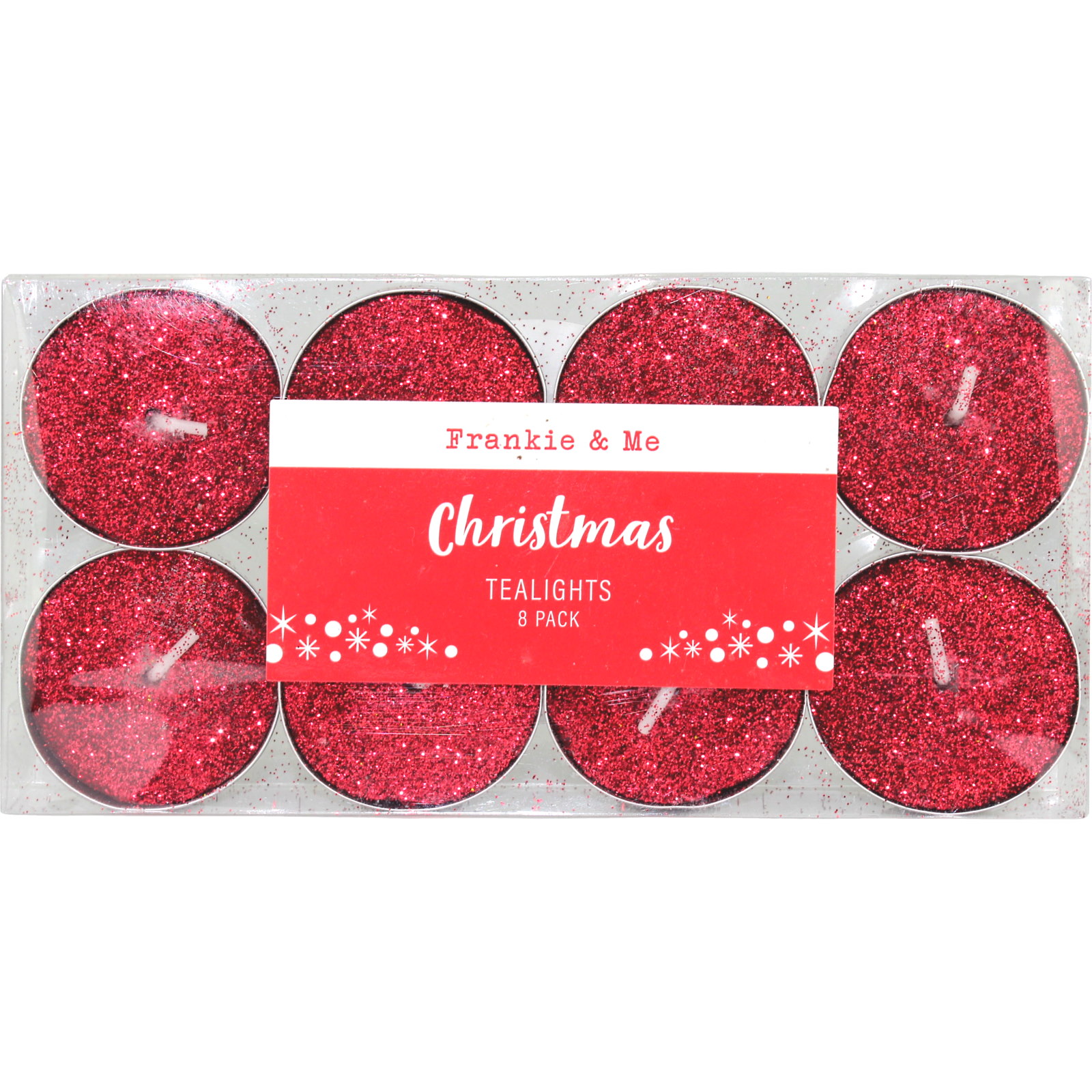 Red Glitter Tealight Candles (Pack of 8)