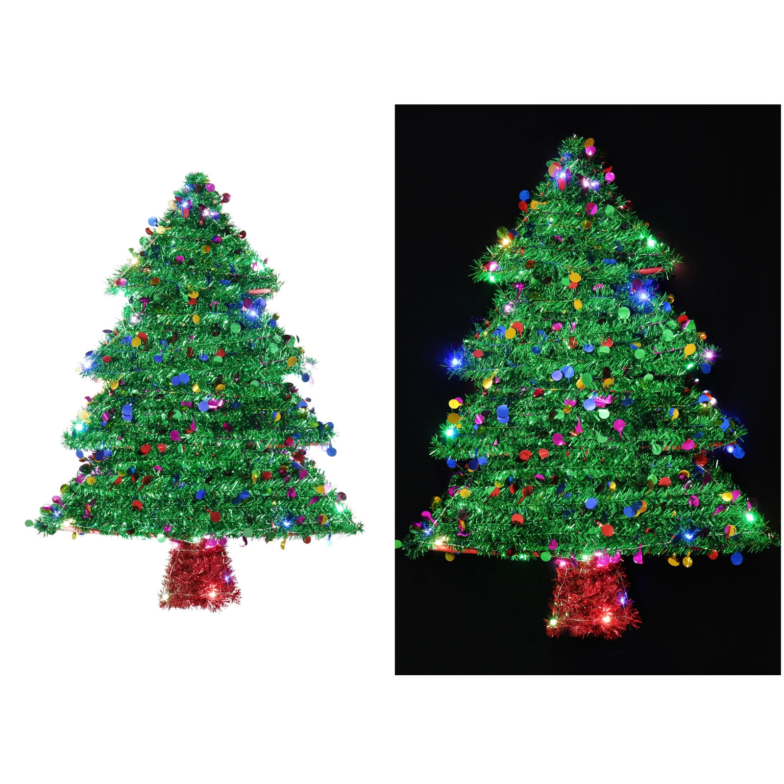 Light Up Tinsel Christmas Tree Wall Decoration 58cm 