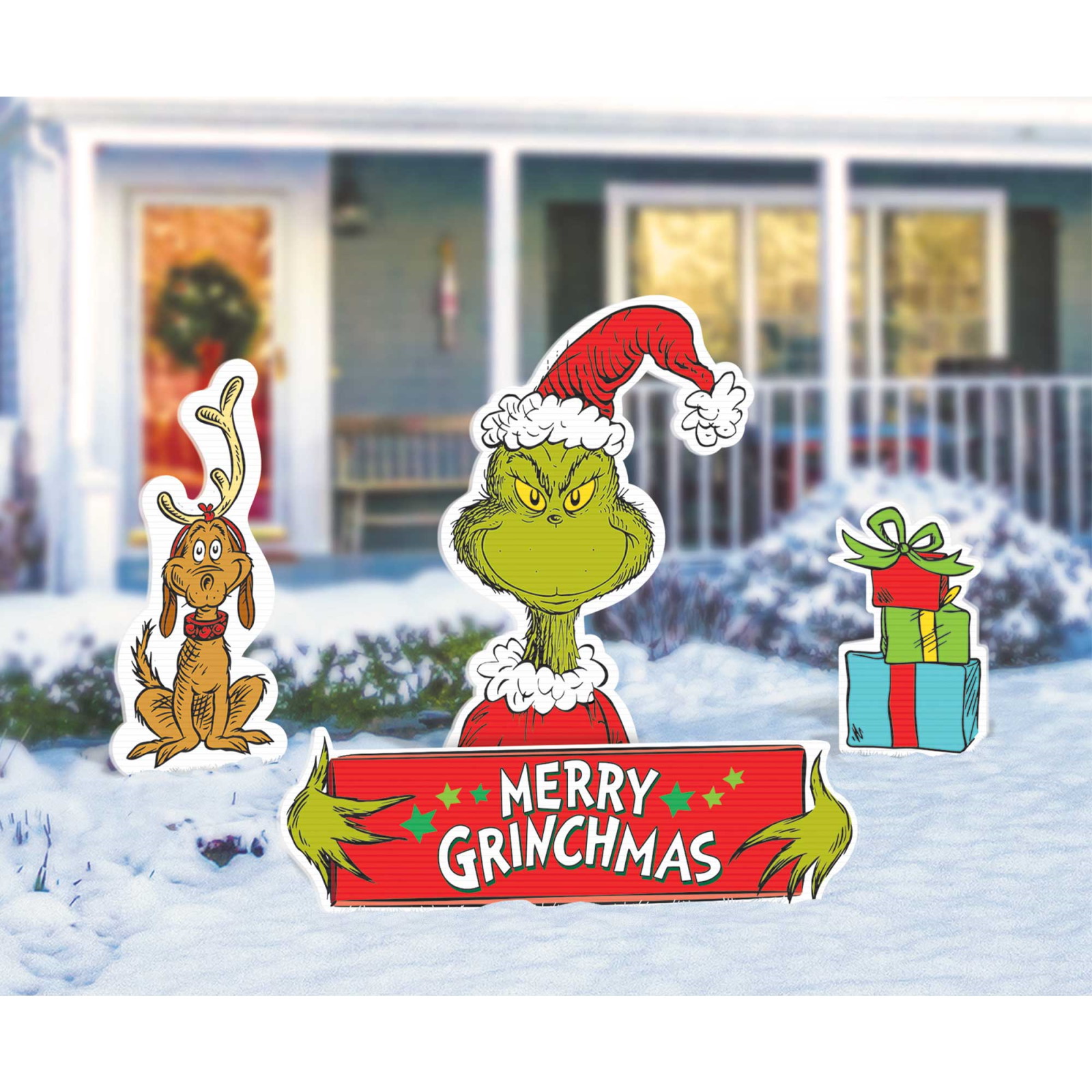 The Grinch Merry Christmas Corflute Yard Signs (4 Pieces)