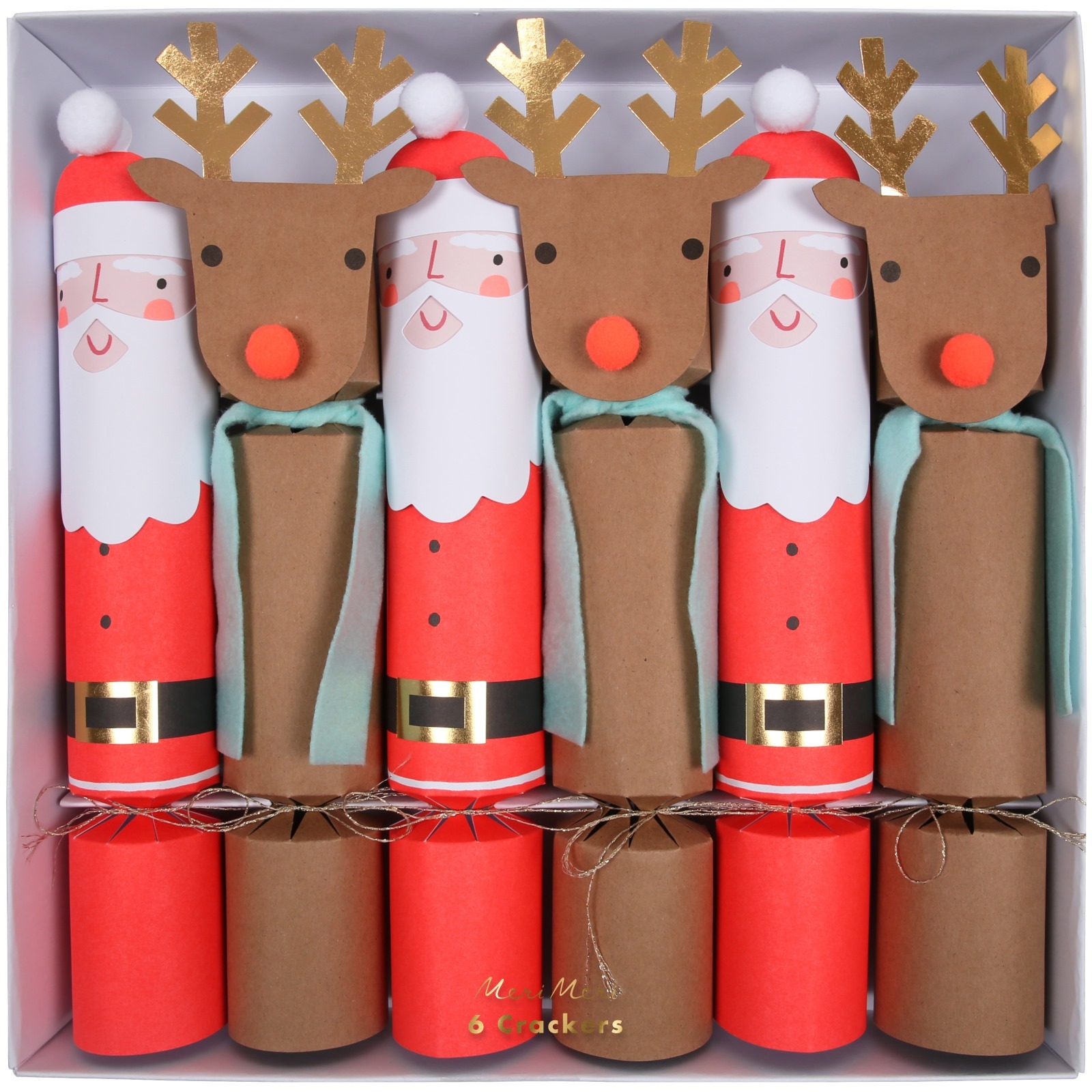 Meri Meri Santa and Reindeer Bon Bon Crackers (Pack of 6)