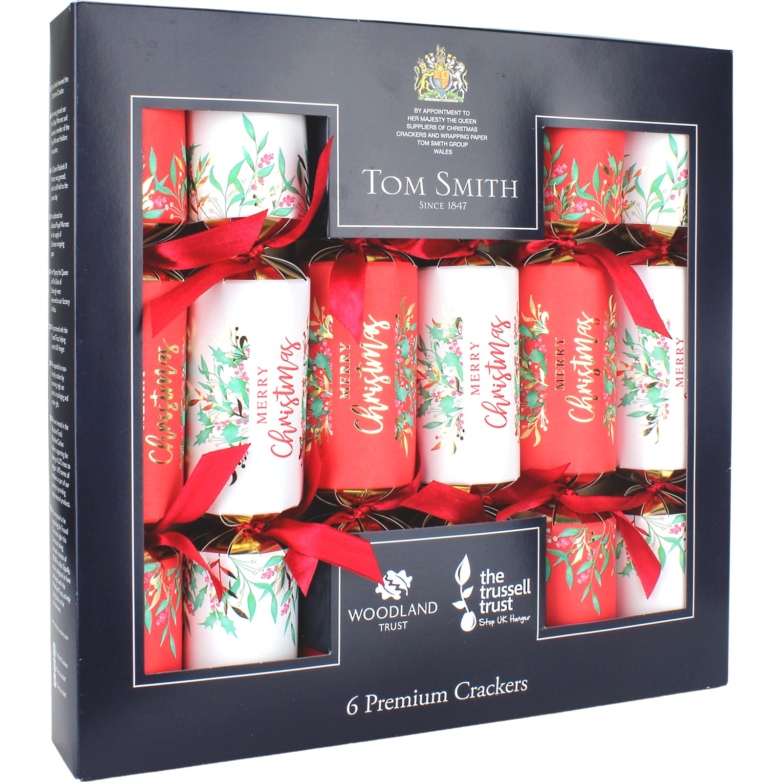 Tom Smith Merry Christmas Holly & Berries Premium Bon Bon Crackers (Pack of 6)