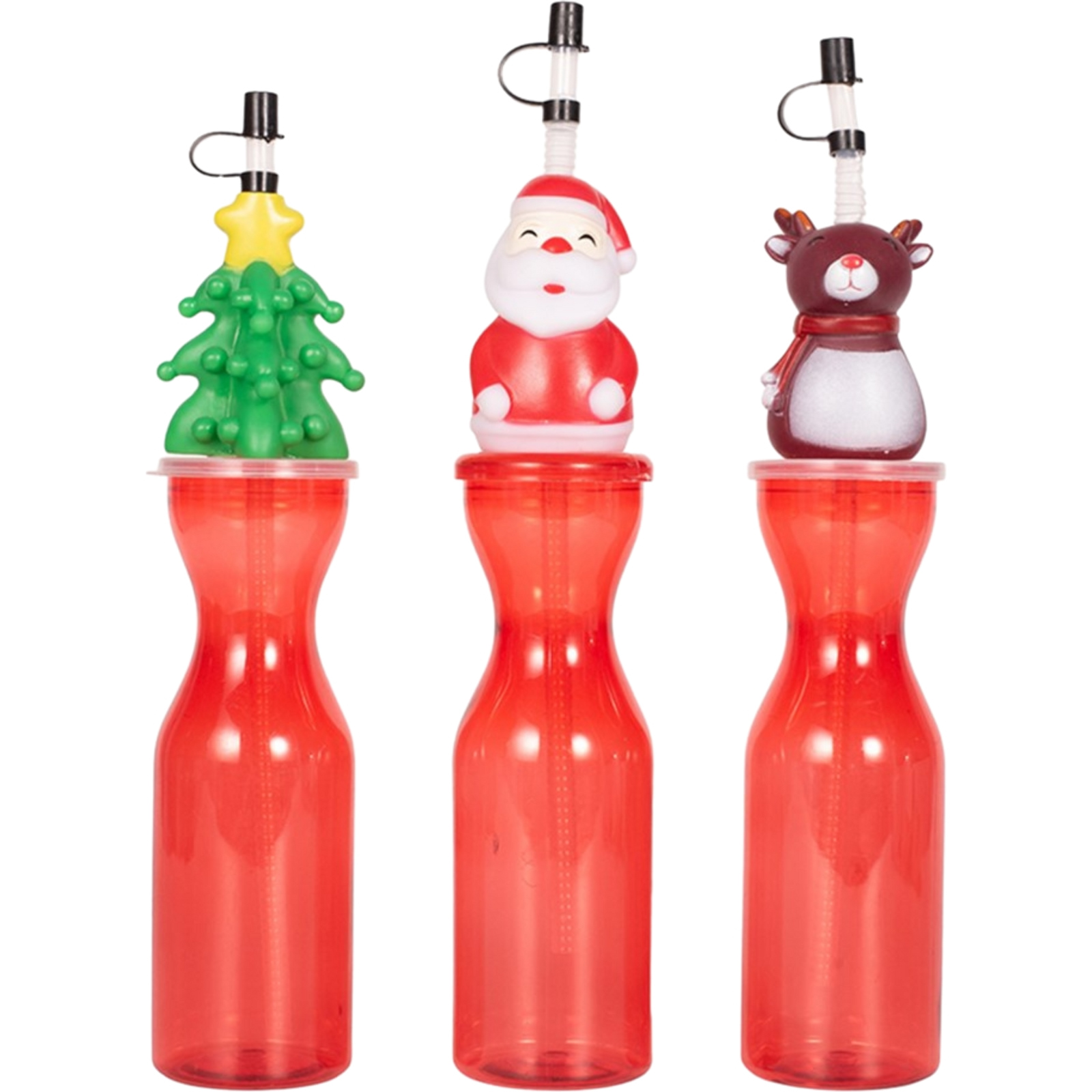 Assorted Christmas Novelty Drink Bottle With Straw (1Only)