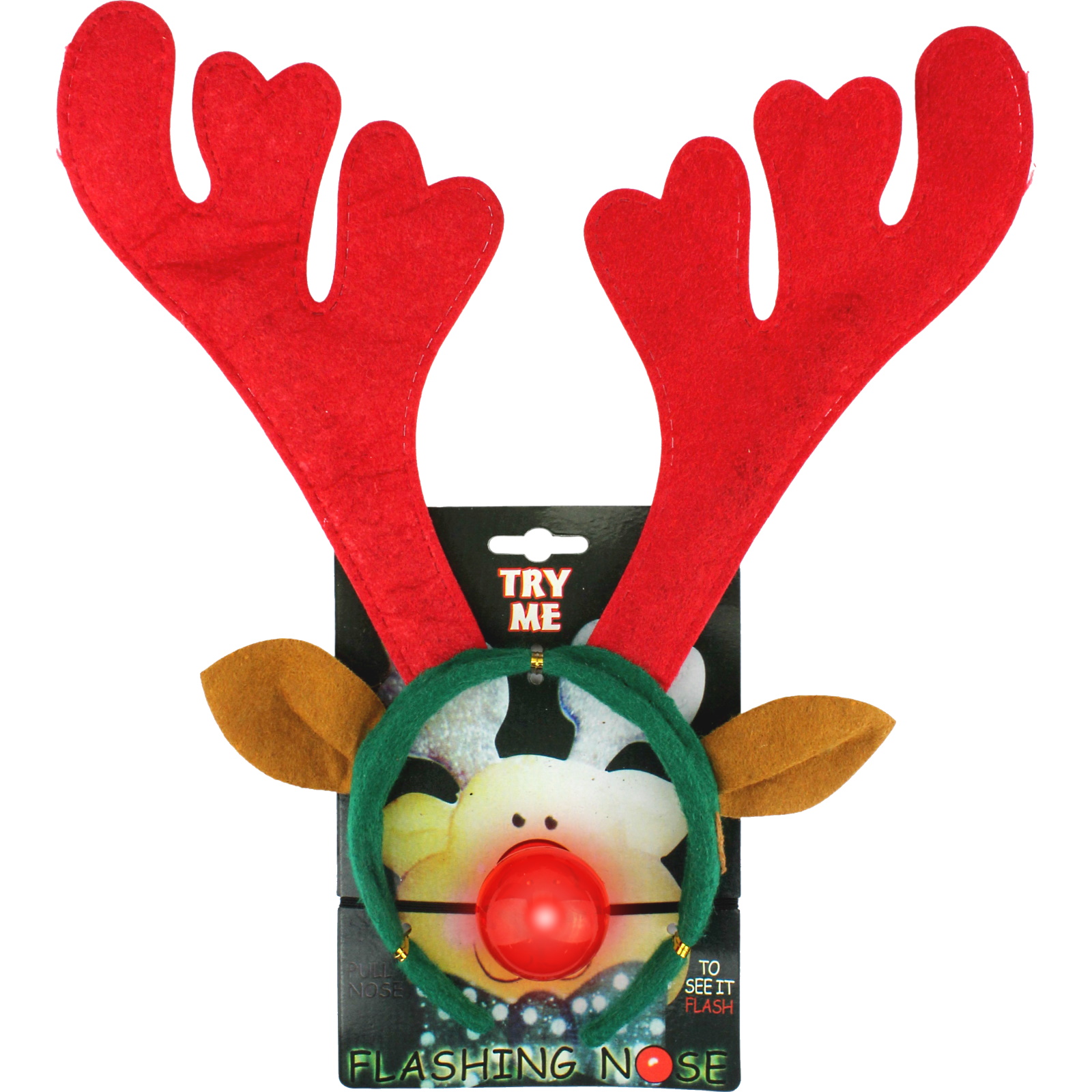 Christmas Reindeer Headband & Flashing Nose Set