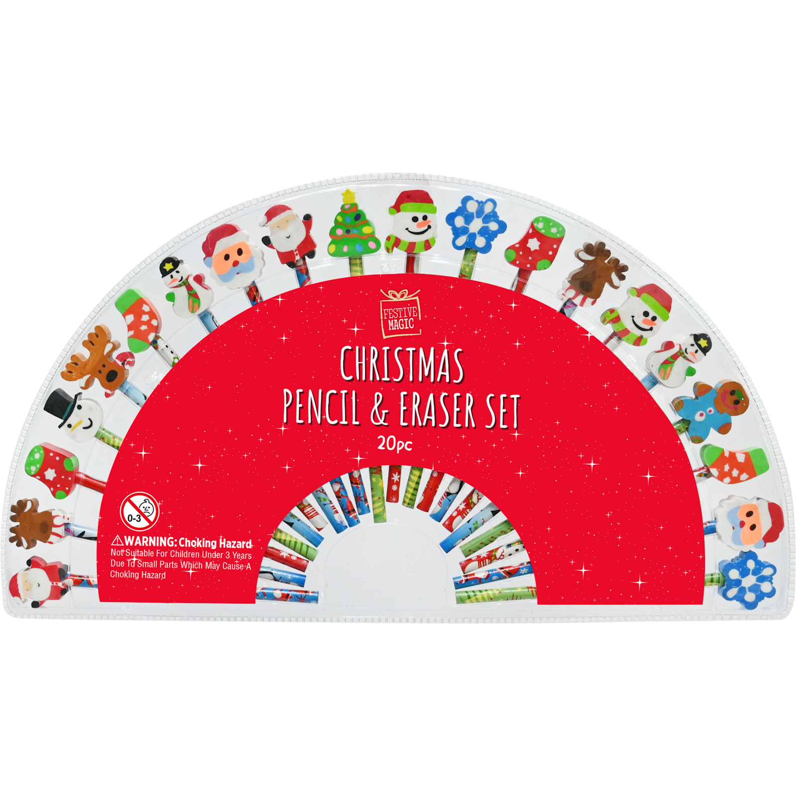 Christmas Character Pencils & Erasers (Pack of 20)