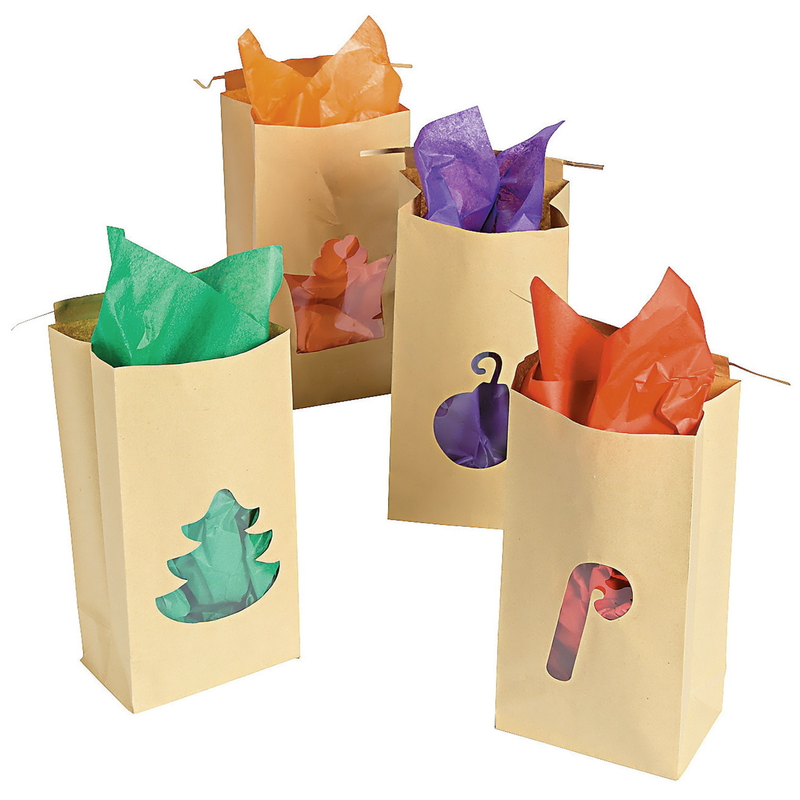 Christmas Cutout Kraft Paper Bags (Pack of 12)