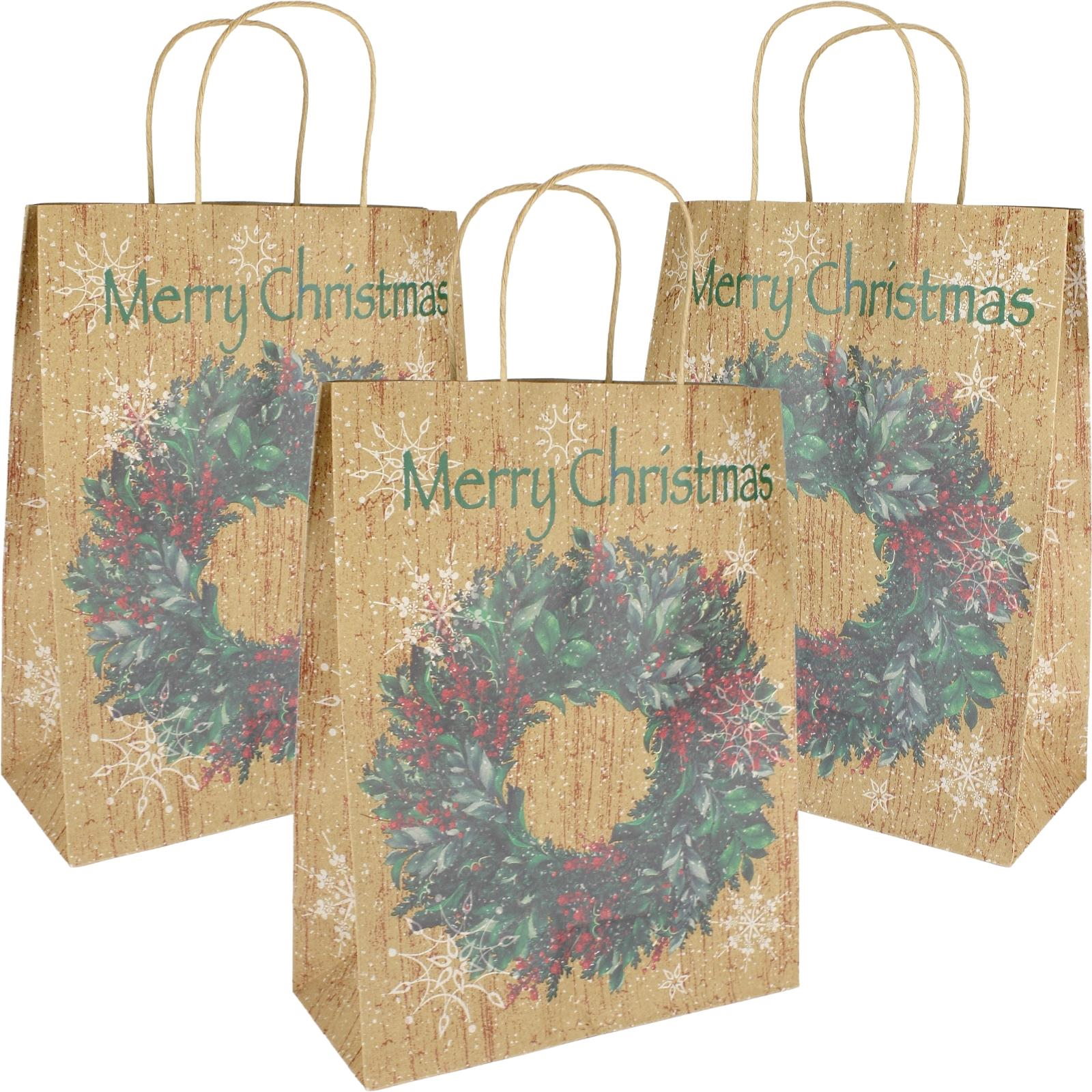 Vintage Holly Wreath Paper Gift Bags 32cm (Pack of 12)