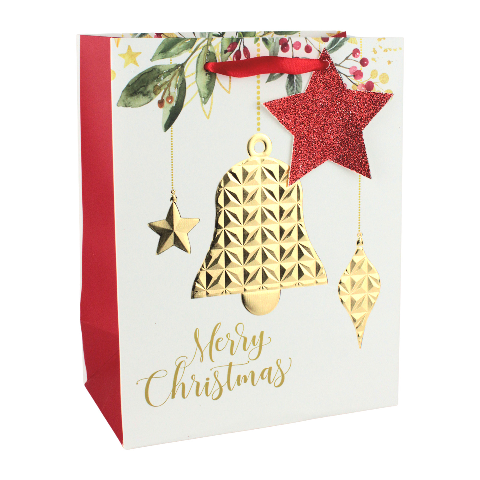 Embossed Christmas Bell Paper Gift Bag 23cm 