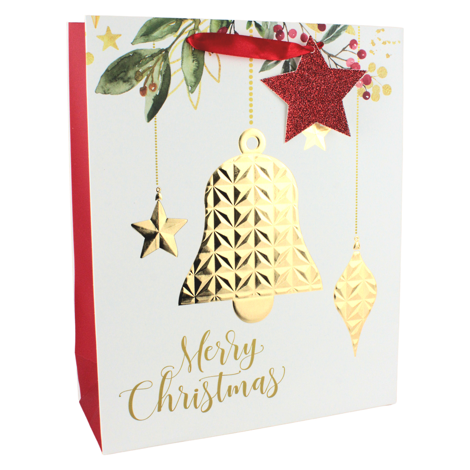 Embossed Christmas Bell Paper Gift Bag 32cm 