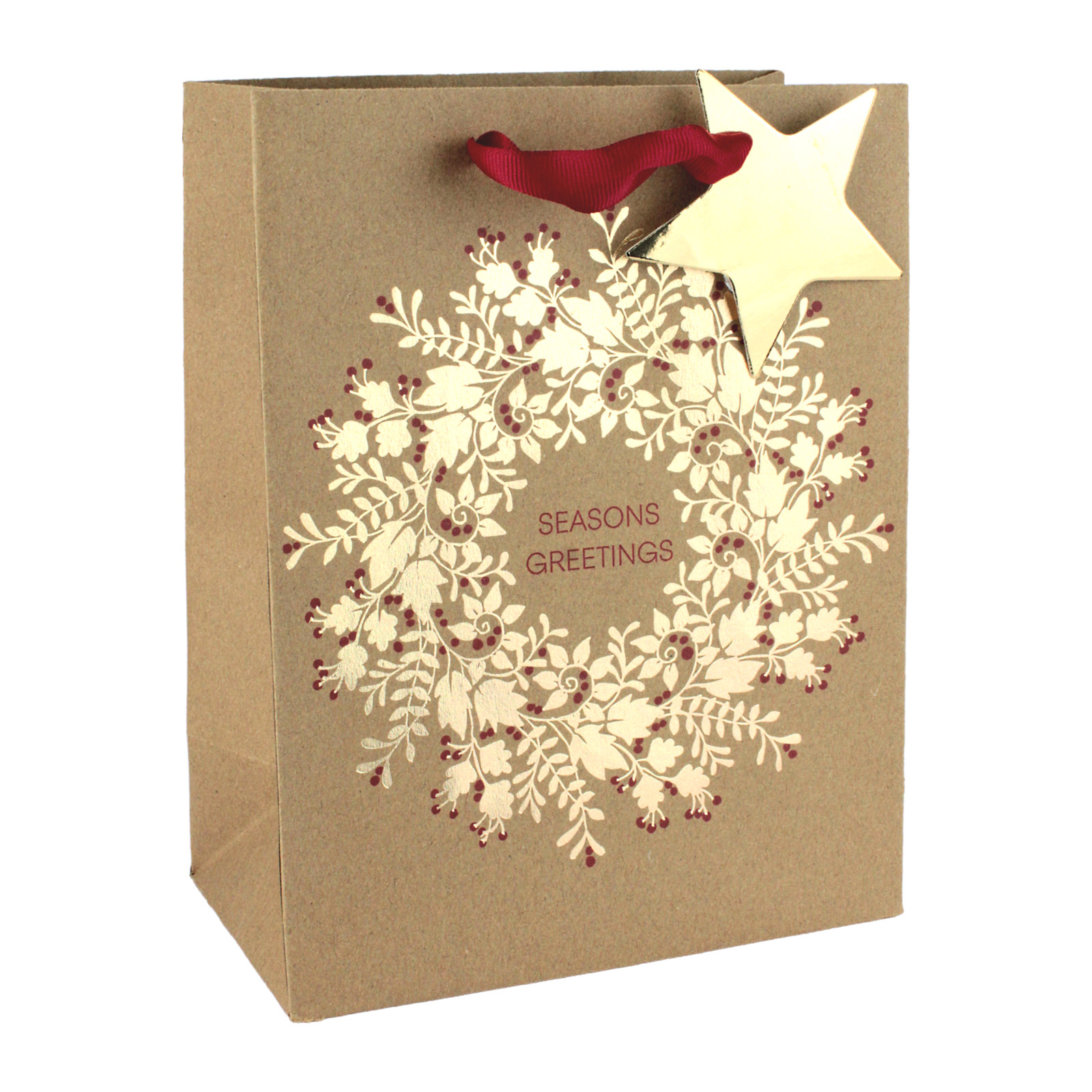 Seasons Greetings Kraft Christmas Paper Gift Bag 23cm 