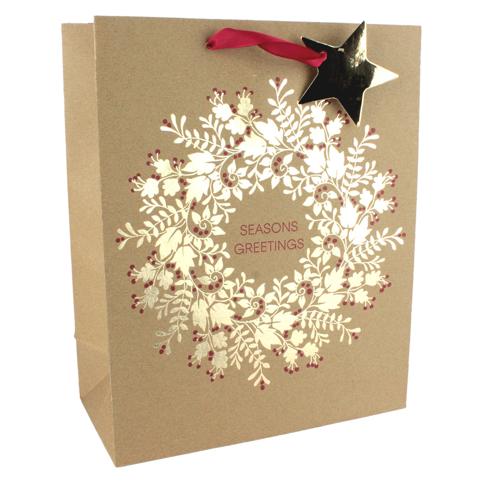 Seasons Greetings Kraft Christmas Paper Gift Bag 32cm 