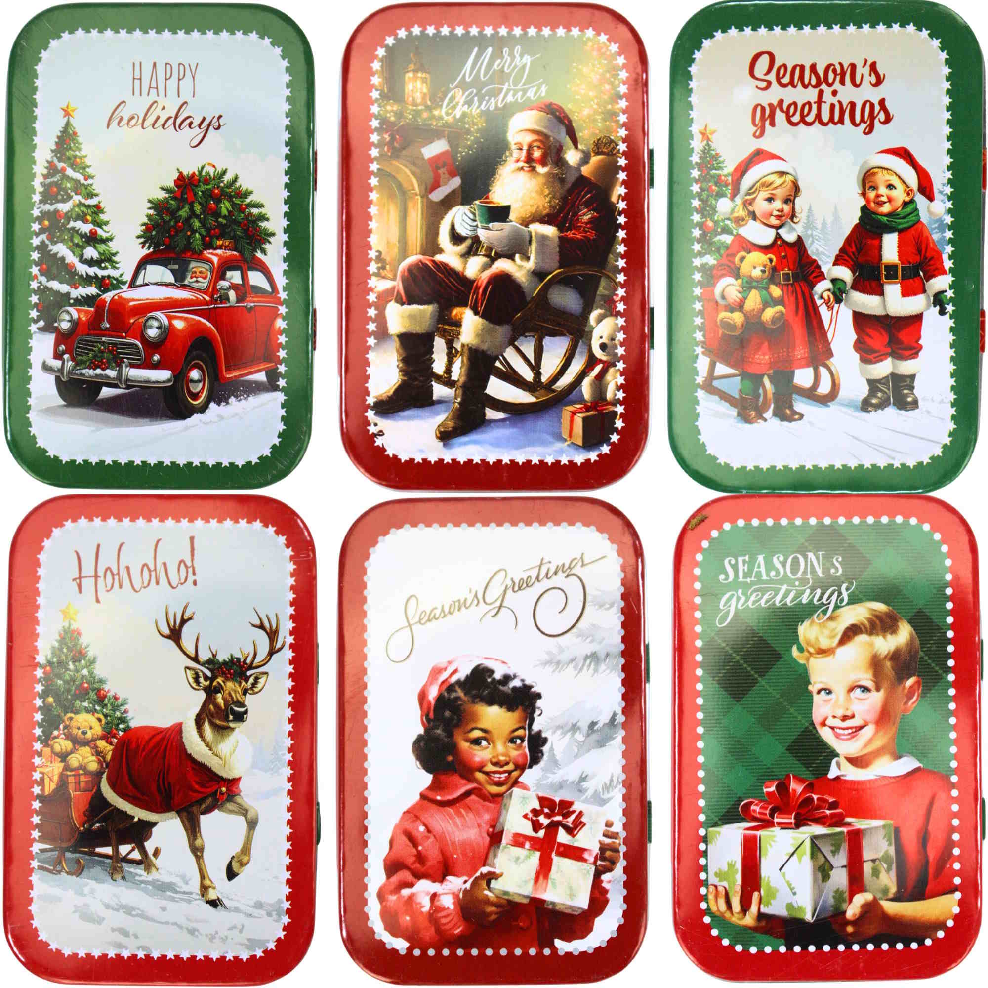 Metal Vintage Christmas Hinged Gift Tin Assorted