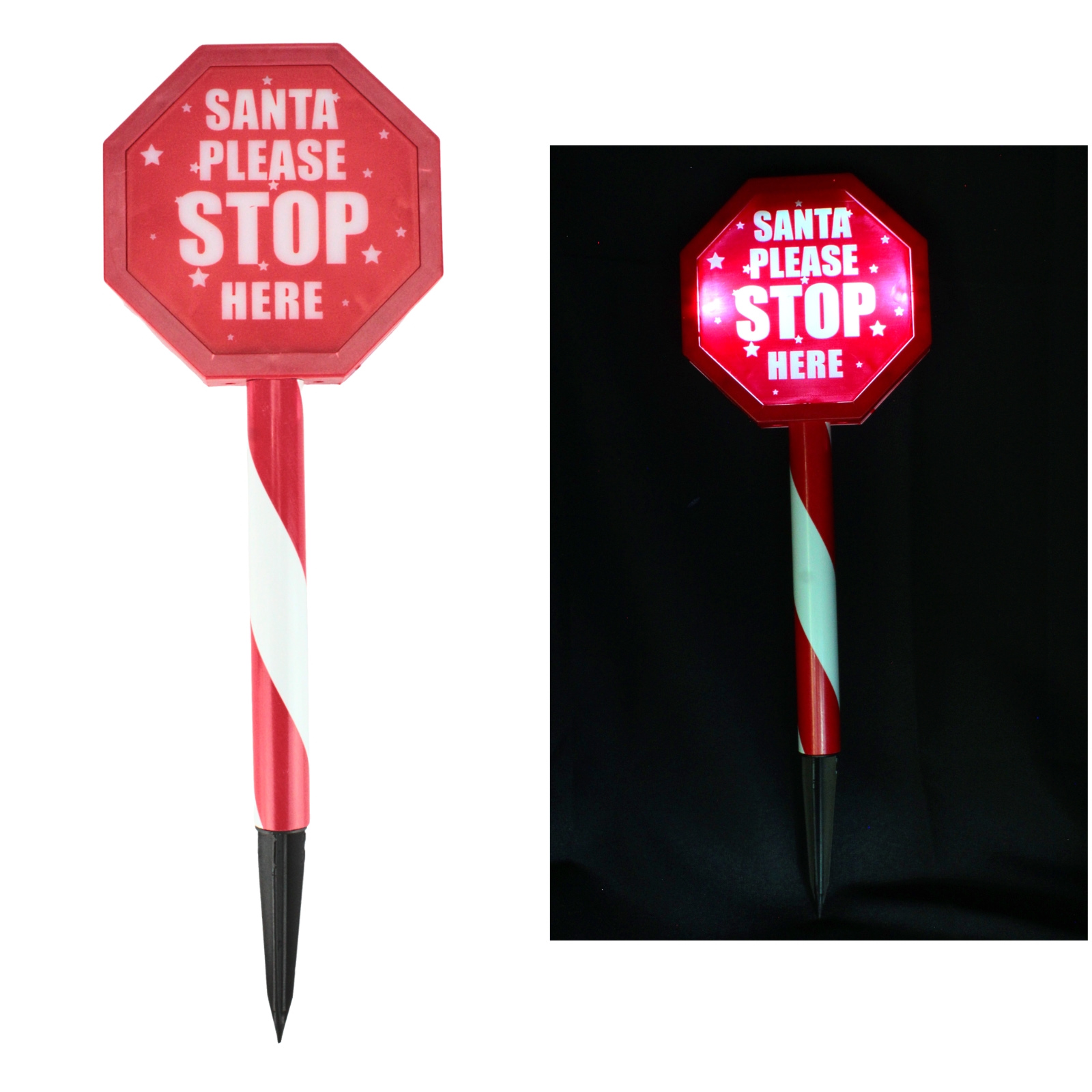 Solar Light Up Santa Stop Sign Yard Stake 46cm 