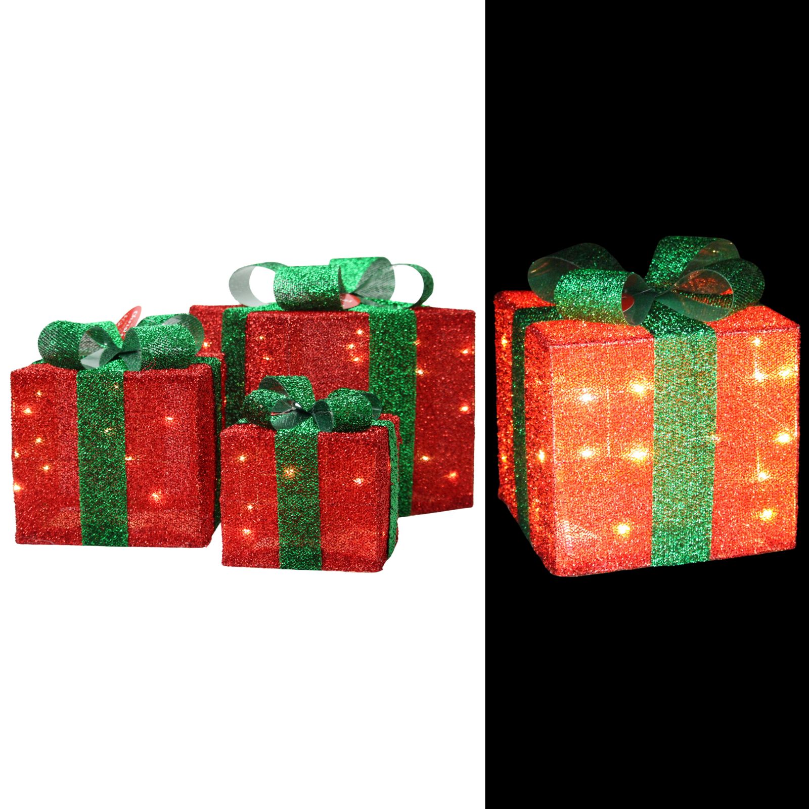 3 LED Light Up Red Christmas Gift Boxes