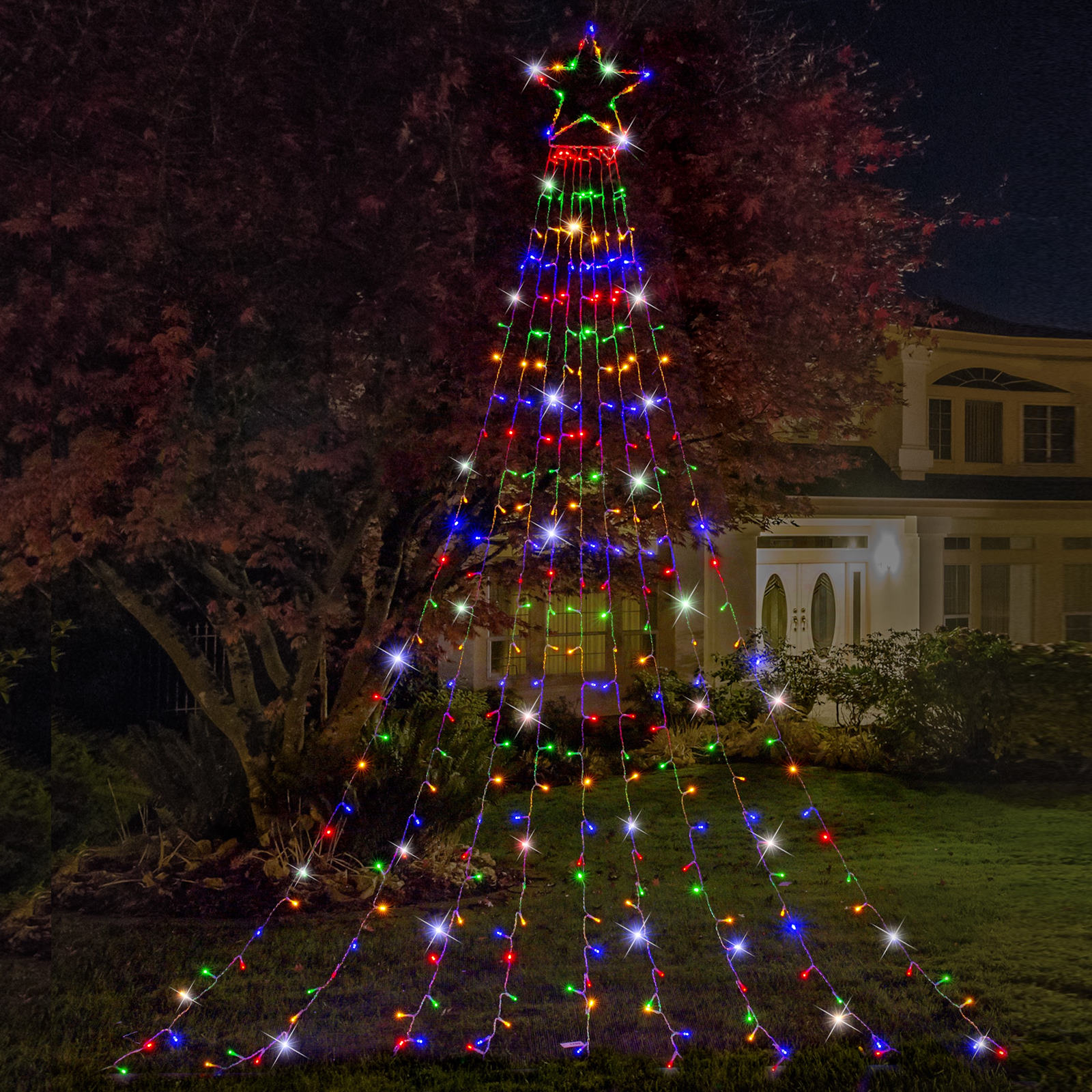 Multicoloured LED Christmas Star Cascading Lights 9 Strands 