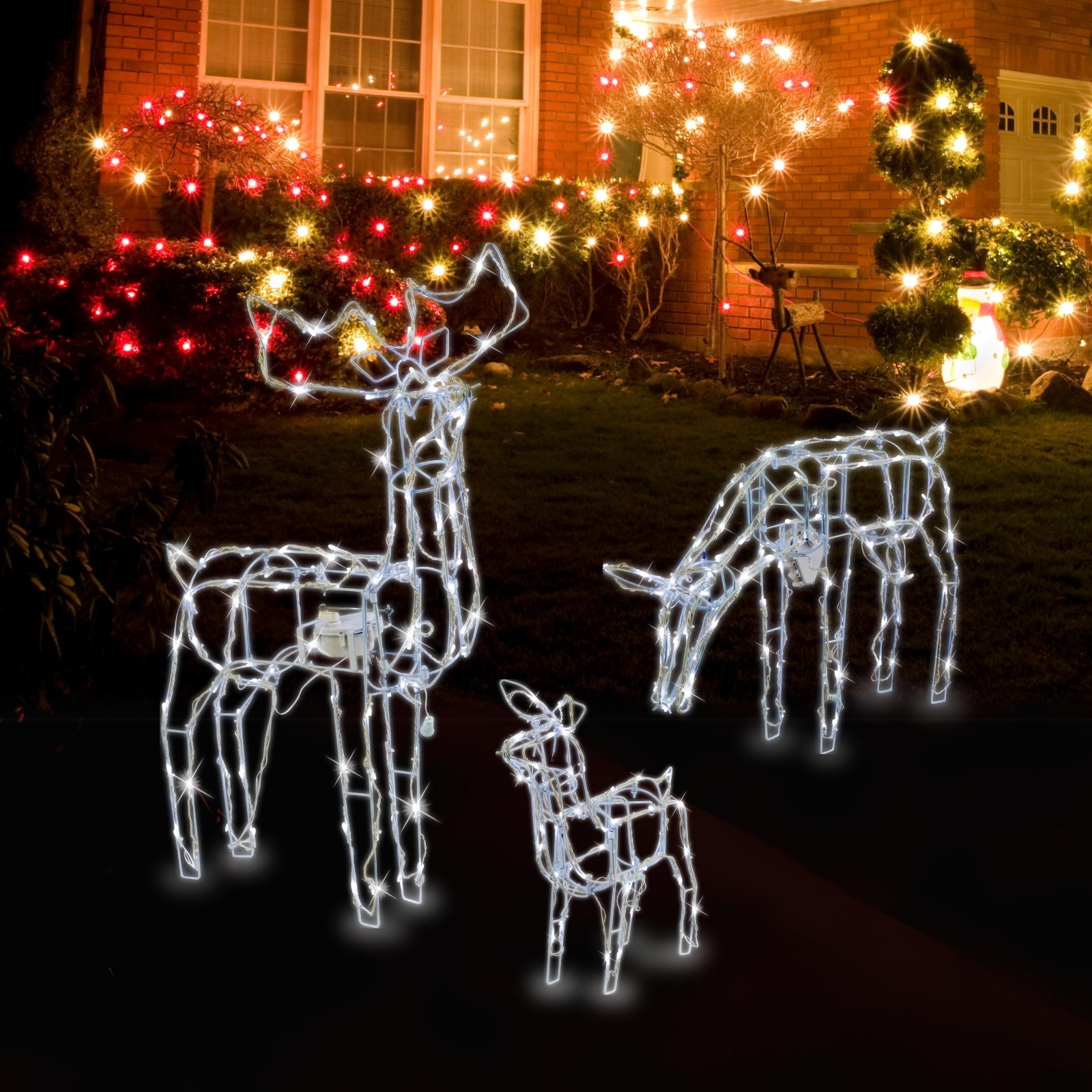 LED Animated Reindeer Family Decorations Cool White (Set of 3)