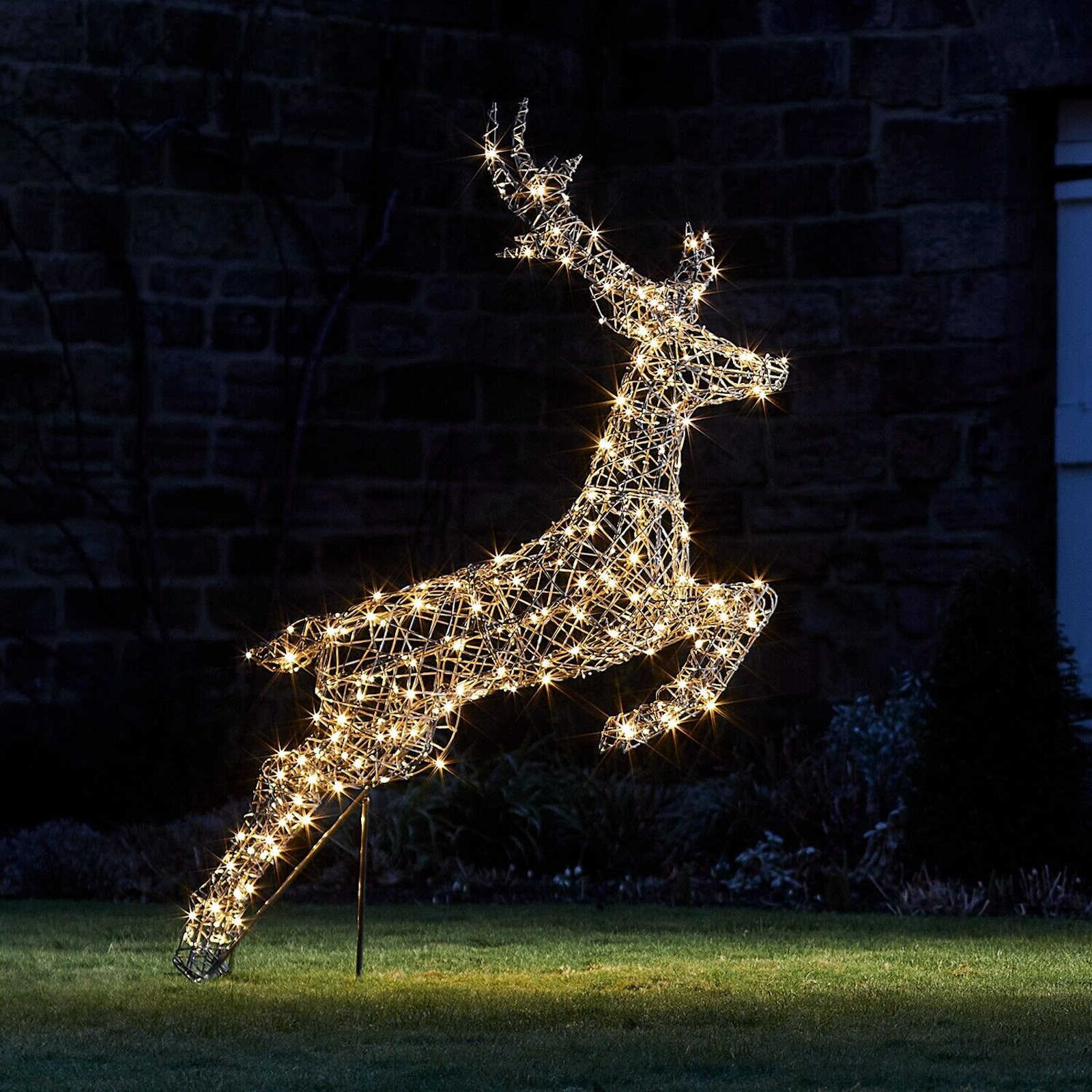 Vintage Gold Leaping LED PVC Rattan Reindeer 150cm