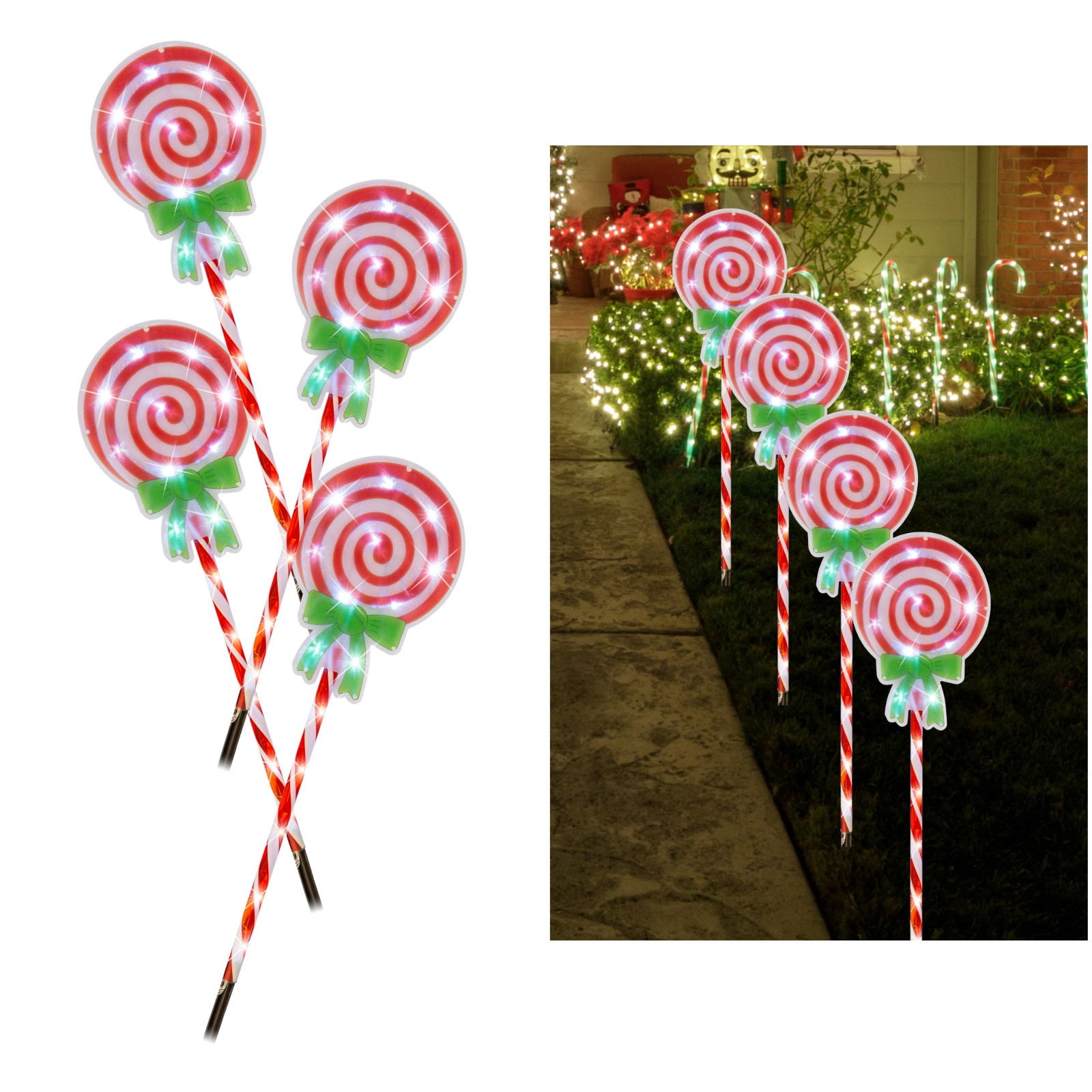 4 Giant Christmas Lollipop LED Pathway Lights