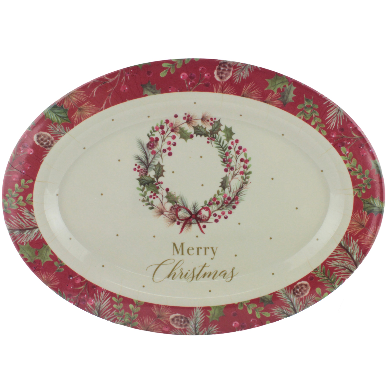 Festive Holly Berries Oval Melamine Platter
