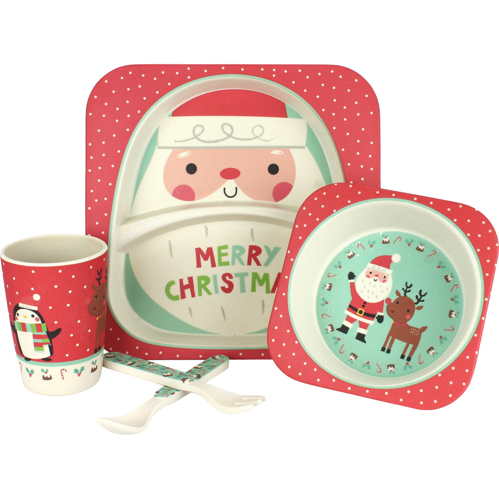 Frankie & Me Australiana Christmas Bamboo Fibre Kids Tableware Set (5 Pieces)